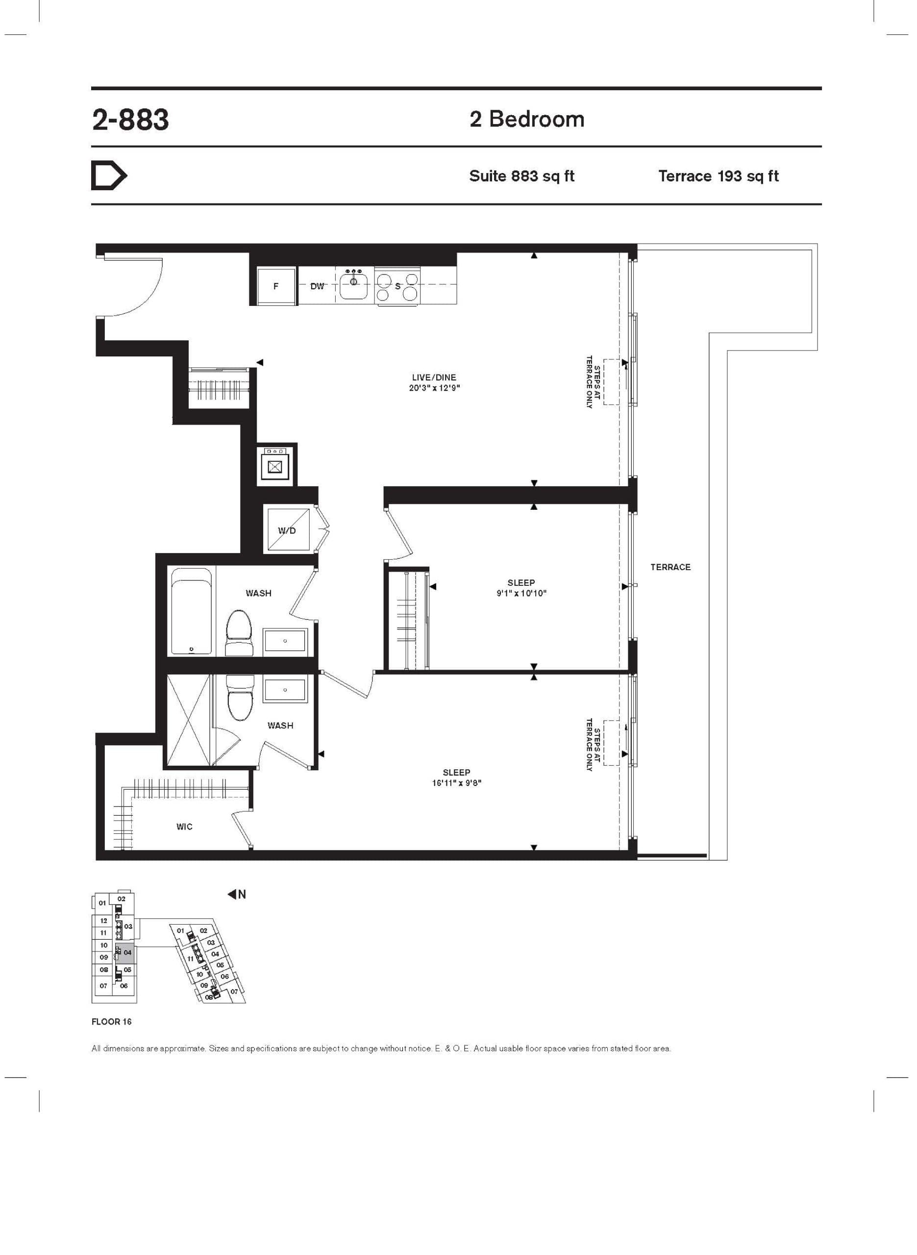 2-883 Floor Plan at home (Power + Adelaide) Condos - 883 sq.ft