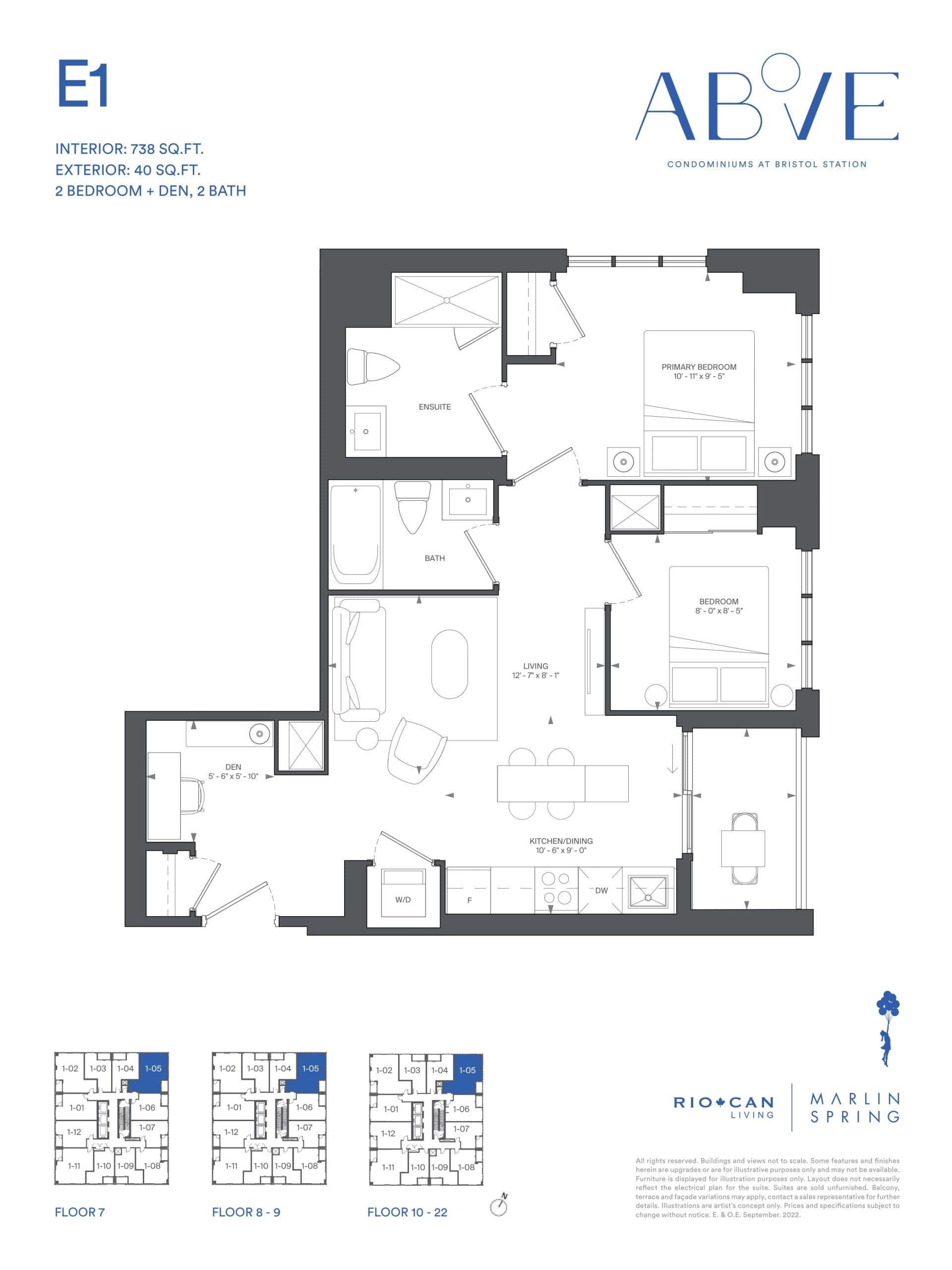 E1 (Tower) Floor Plan at Above Condos - 738 sq.ft