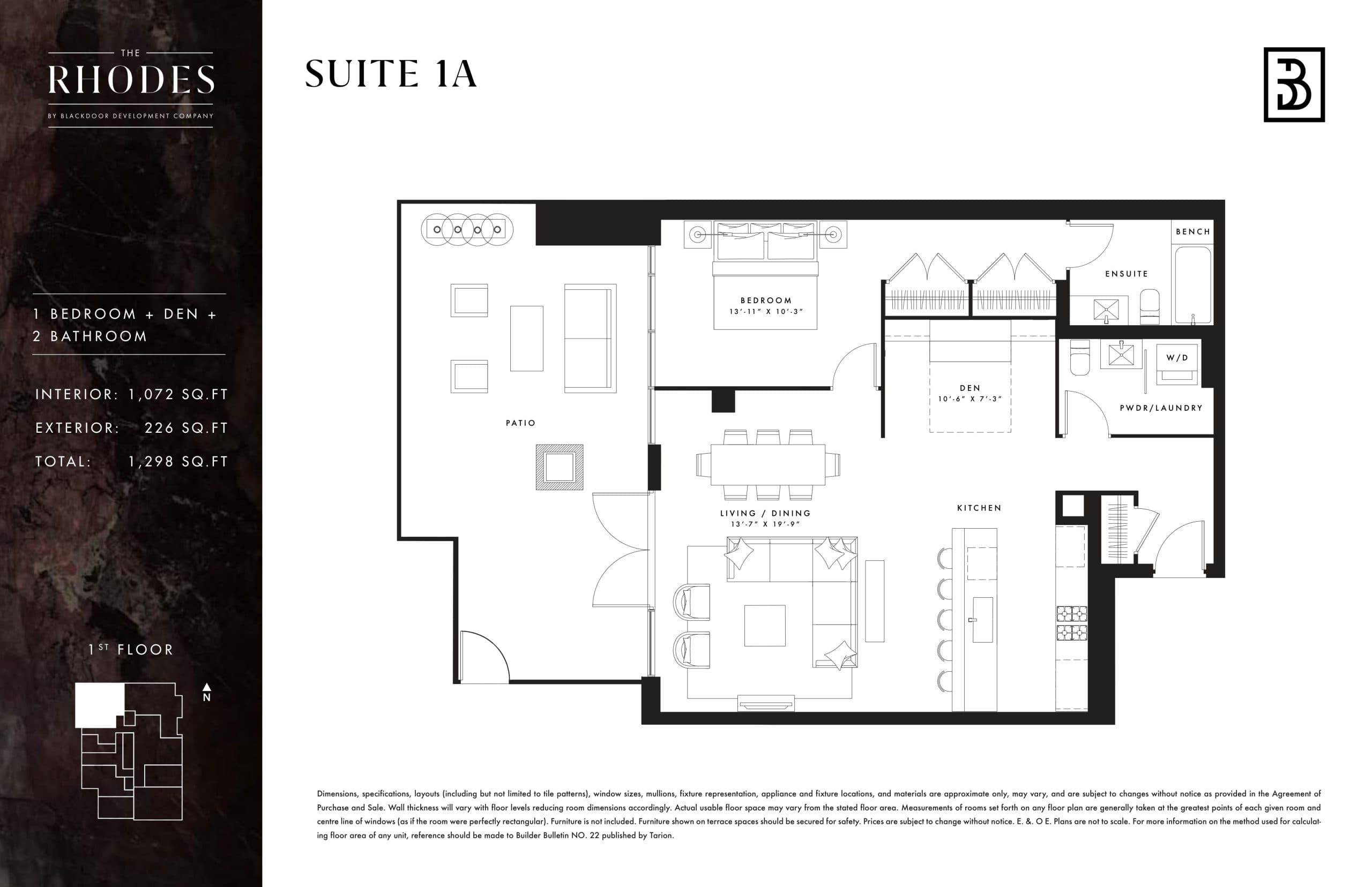 Suite 1A Floor Plan at The Rhodes Condos - 1072 sq.ft