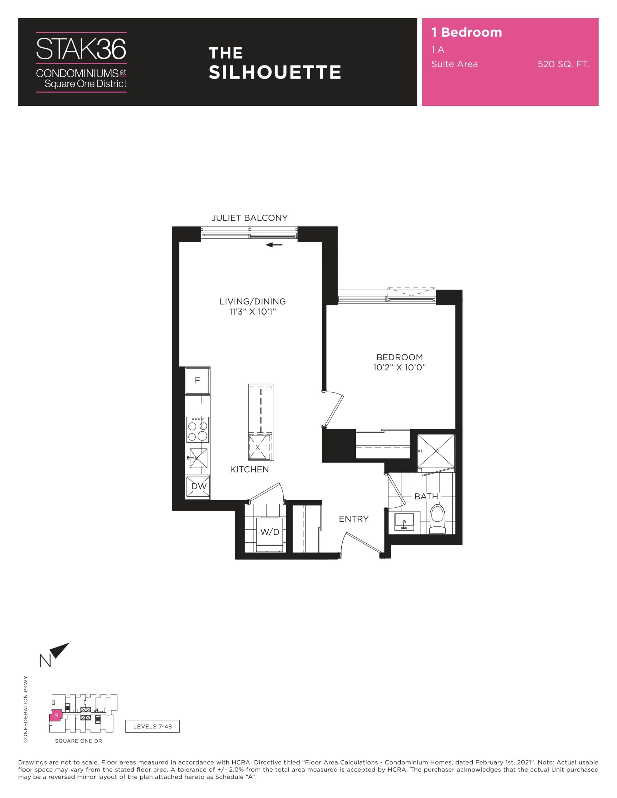 The Silhouette Floor Plan at Stak36 Condos - 520 sq.ft