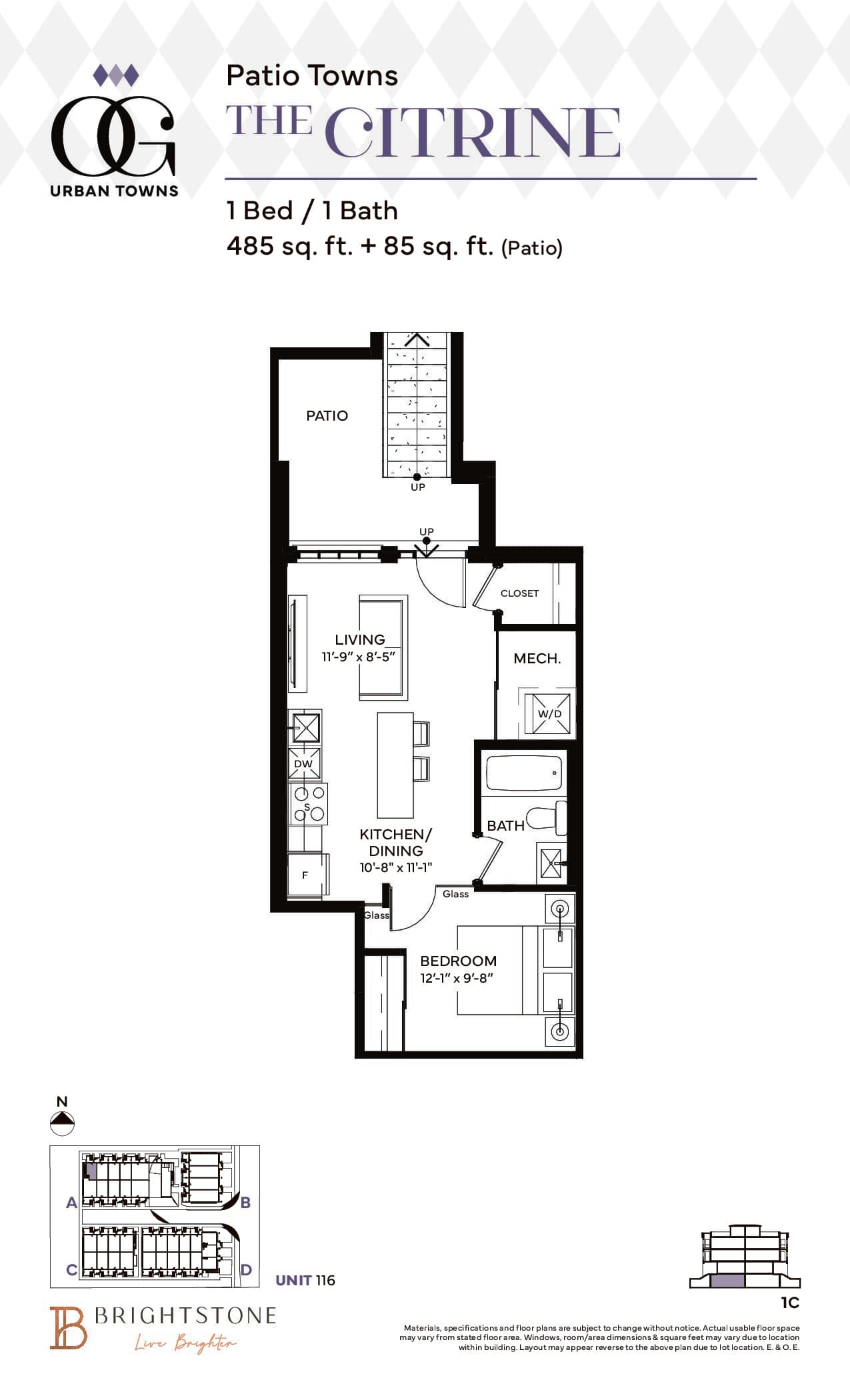 The Citrine Floor Plan at OG Urban Towns - 485 sq.ft