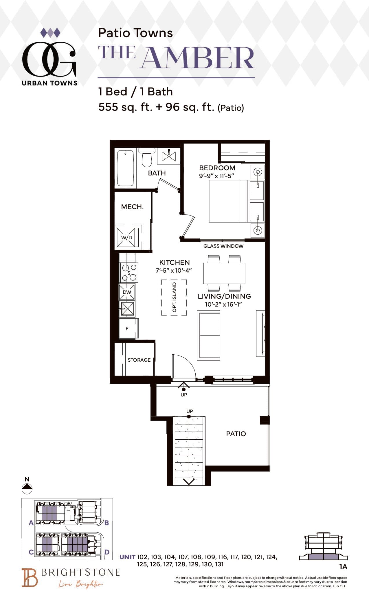 The Amber Floor Plan at OG Urban Towns - 555 sq.ft