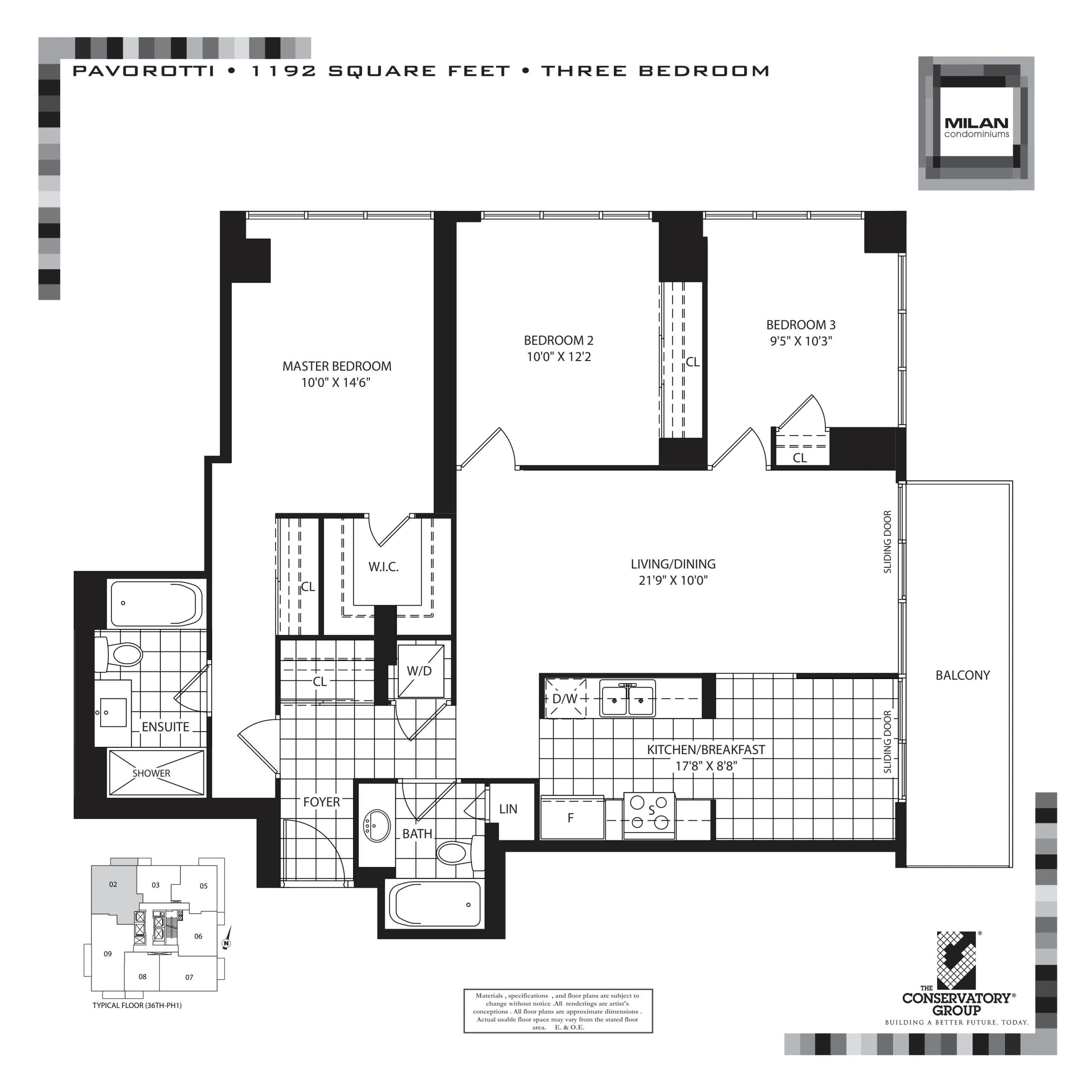 Pavorotti Floor Plan at Milan Condos - 1192 sq.ft