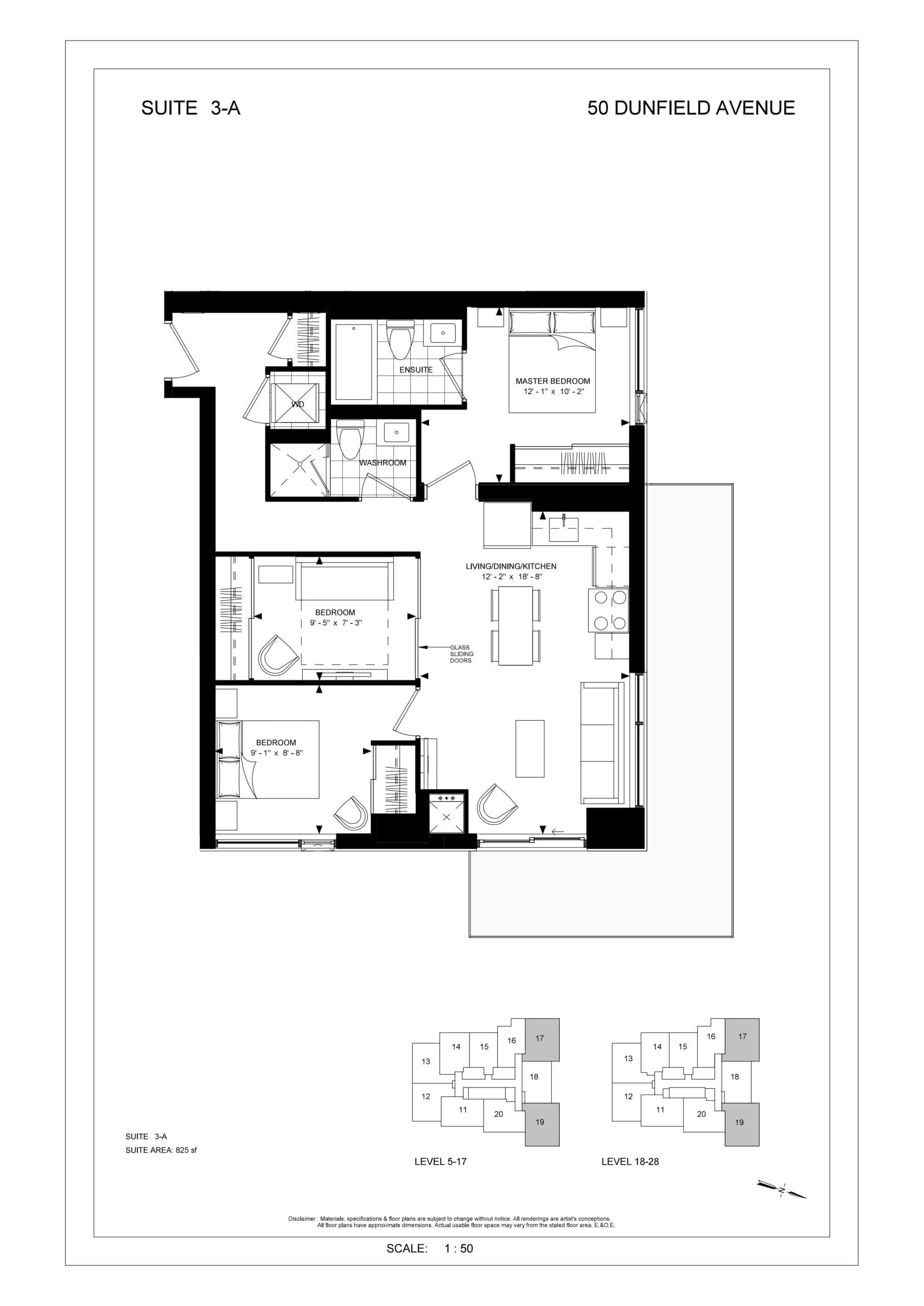3-A Floor Plan at Plaza Midtown Condos - 825 sq.ft