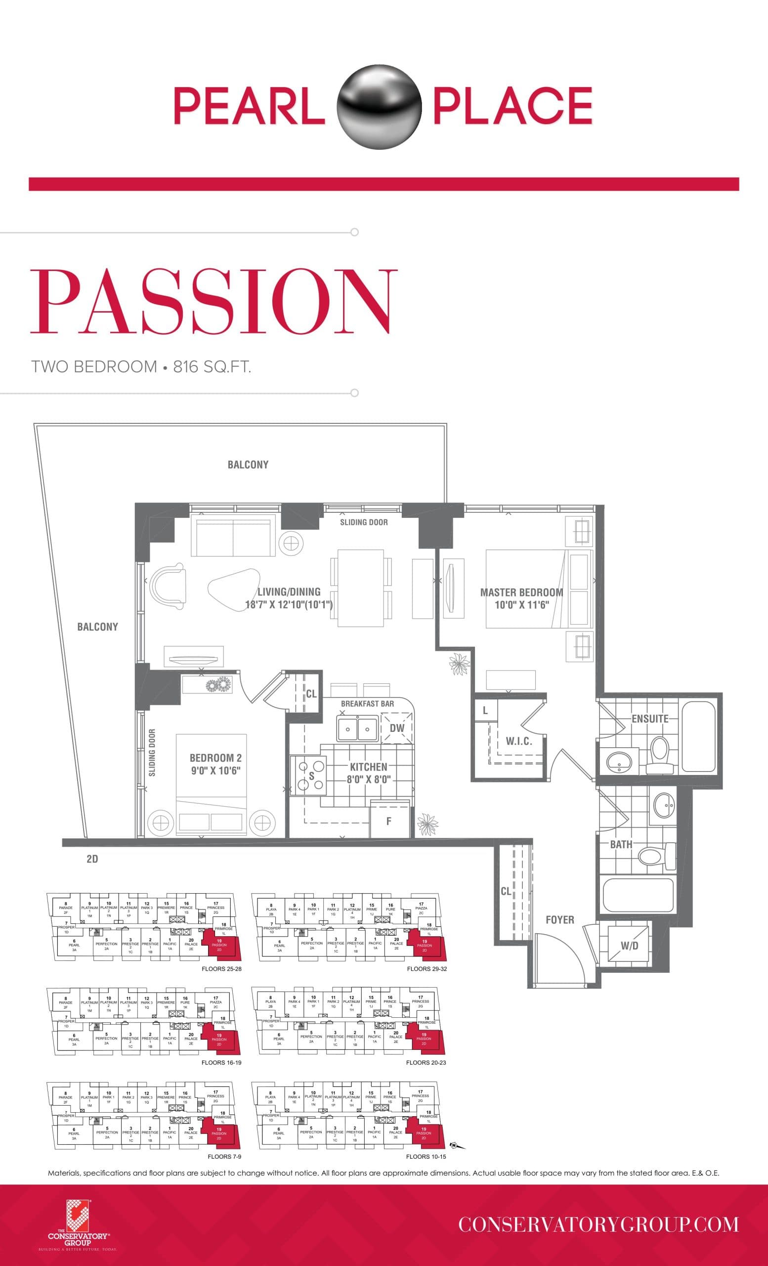 Passion Floor Plan at Pearl Place Condos - 816 sq.ft