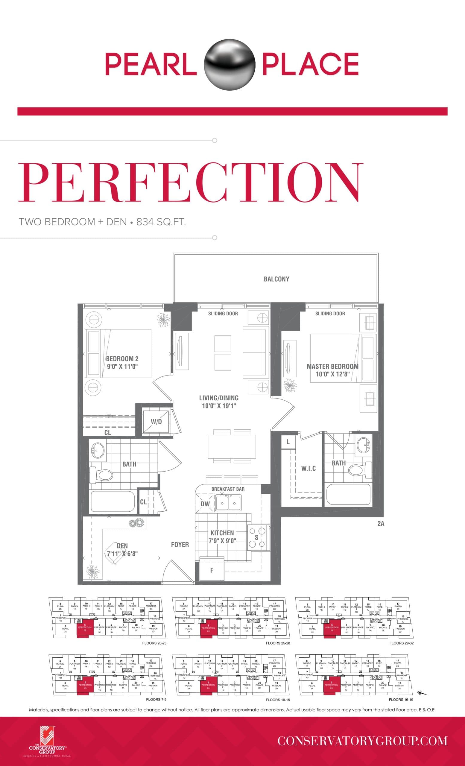 Perfection Floor Plan at Pearl Place Condos - 834 sq.ft