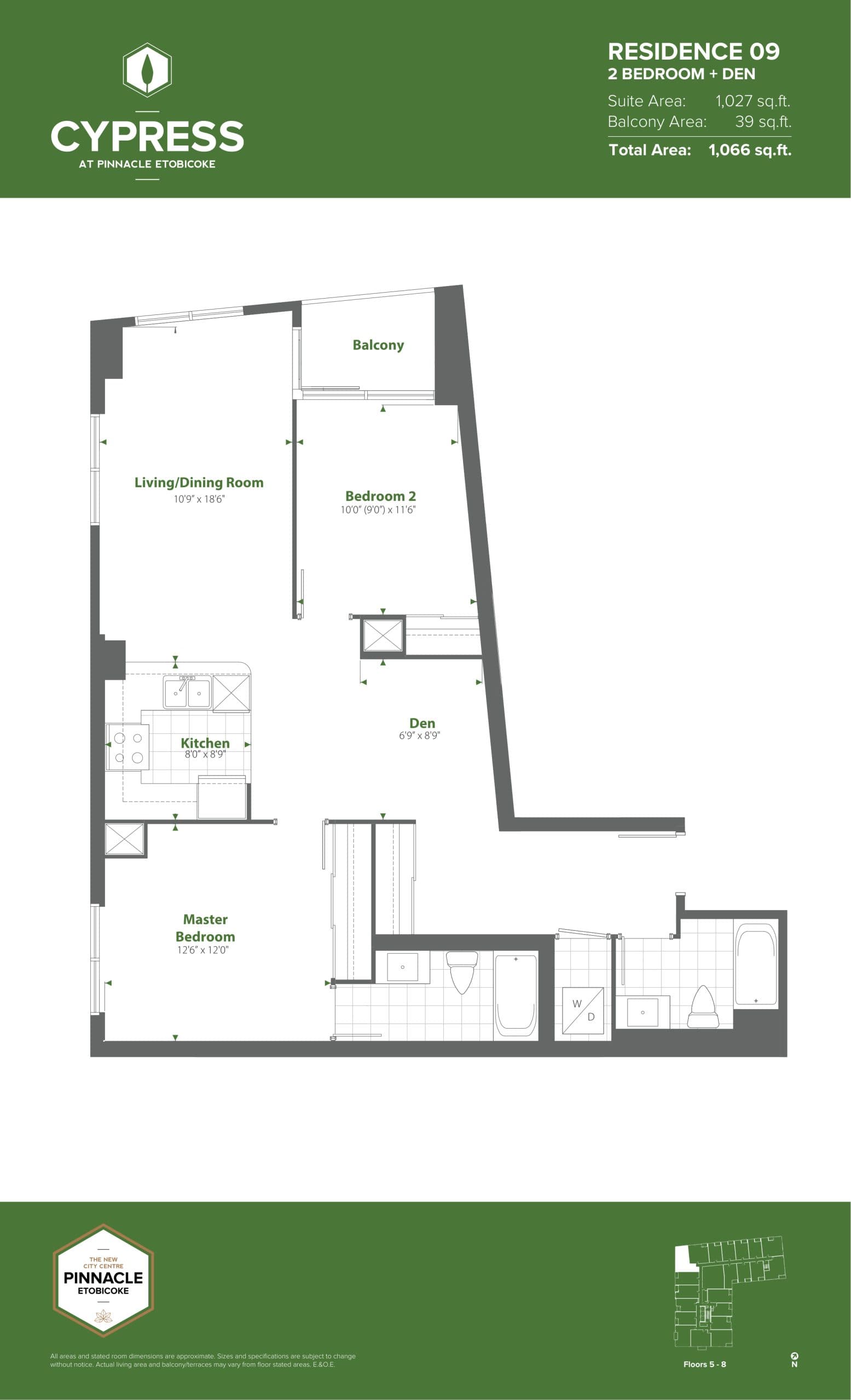 Residence 09 (Podium) Floor Plan at Cypress at Pinnacle Etobicoke - 1027 sq.ft