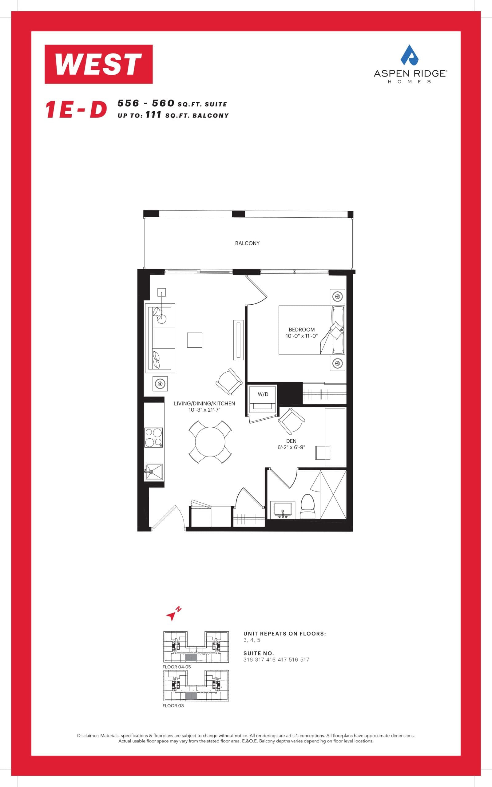1E-D Floor Plan at WEST Condos - 560 sq.ft
