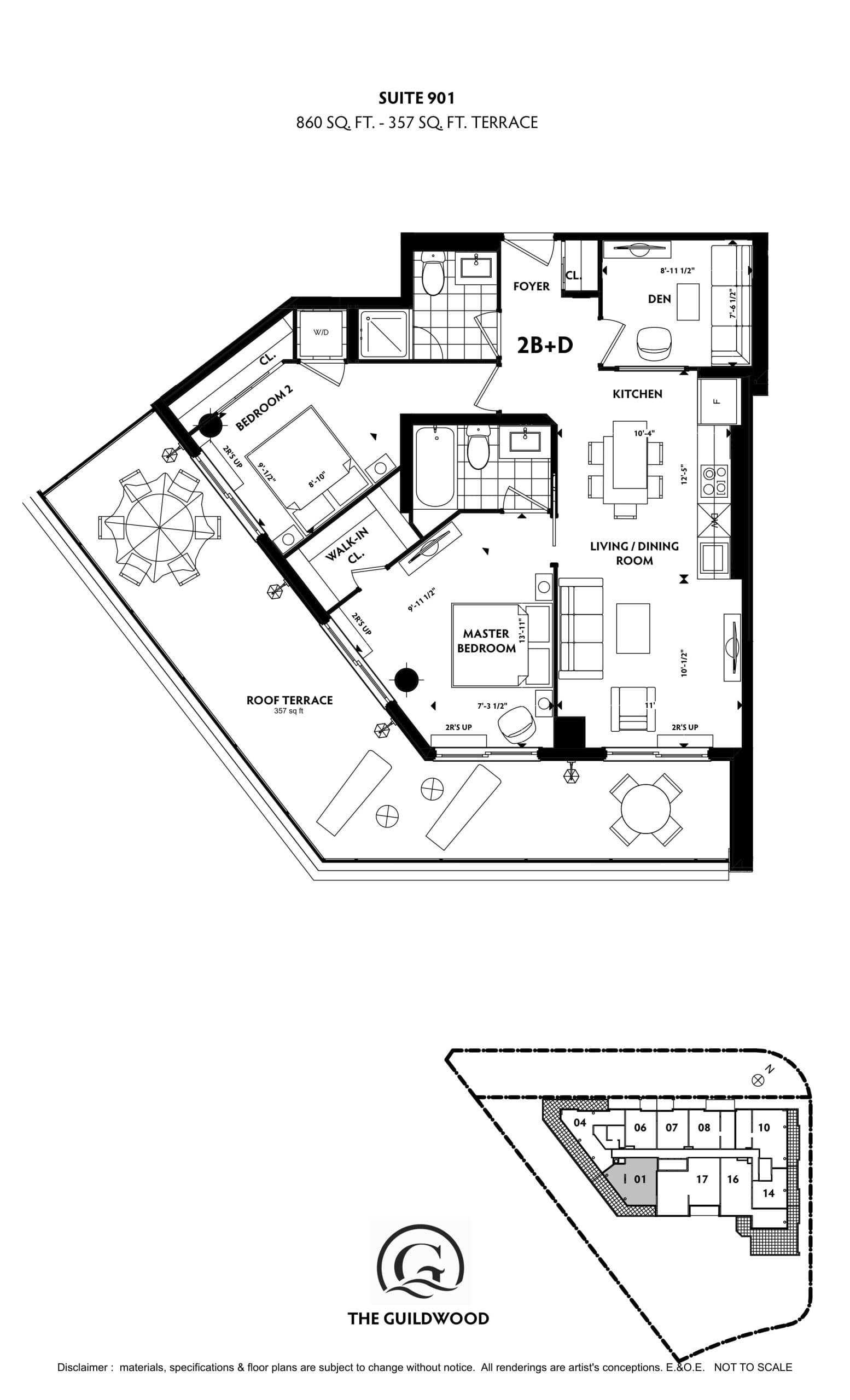 Suite 901 Floor Plan at Guildwood Condos - 860 sq.ft