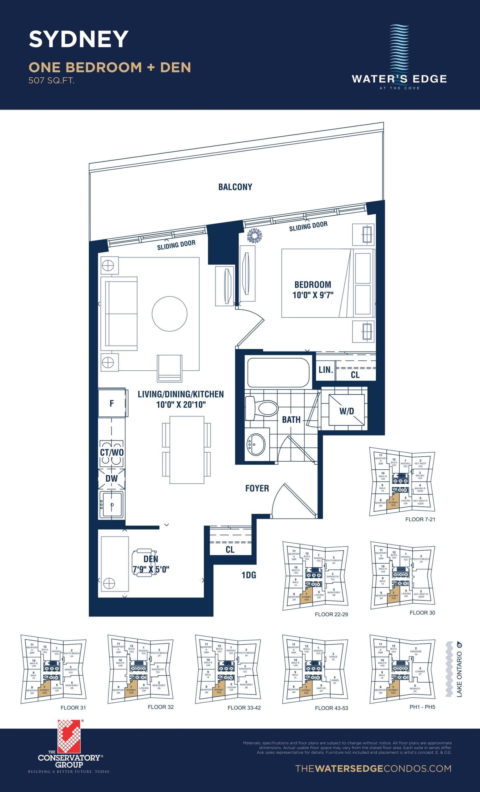 Sydney Floor Plan at Water's Edge at the Cove Condos - 507 sq.ft