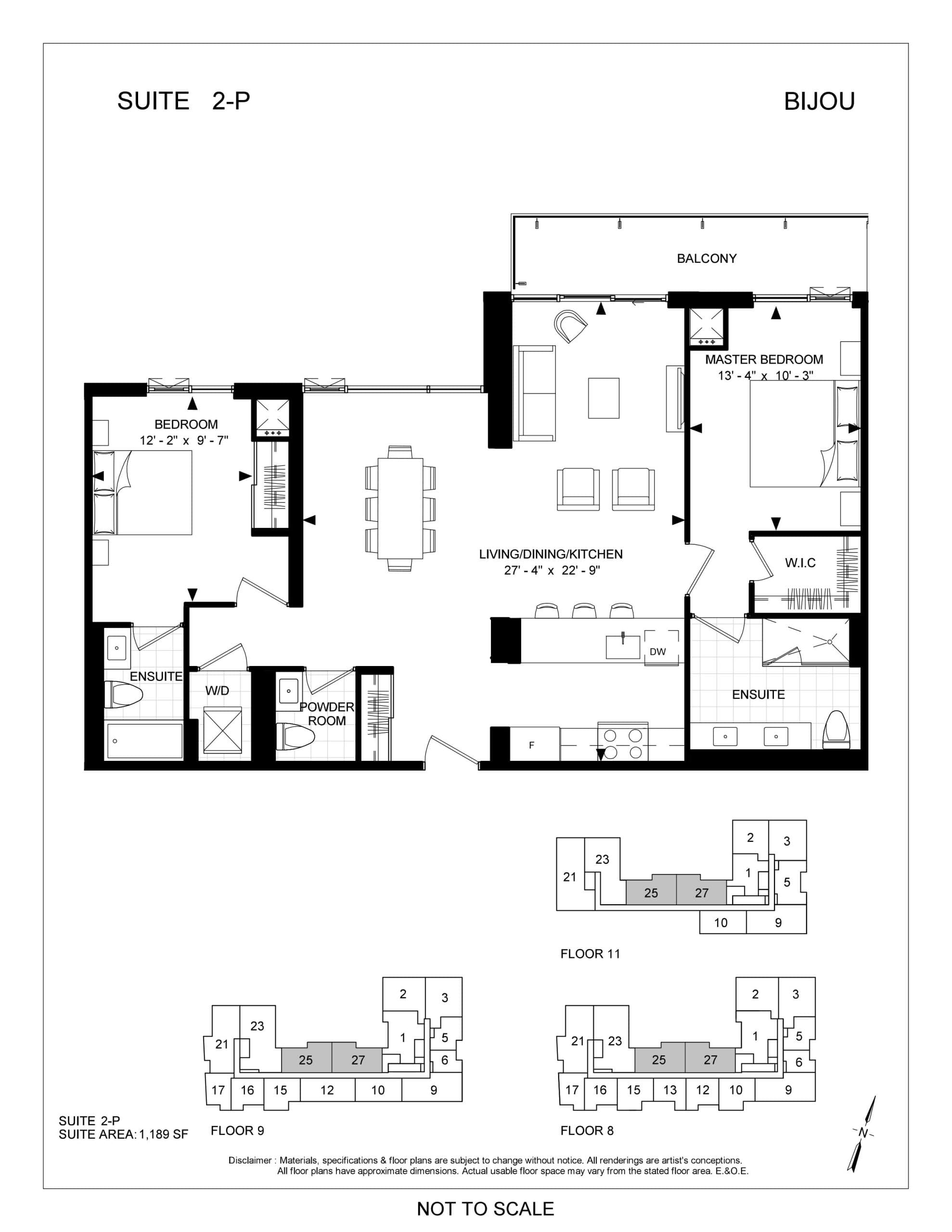Suite 2-P Floor Plan at Bijou On Bloor Condos - 1189 sq.ft