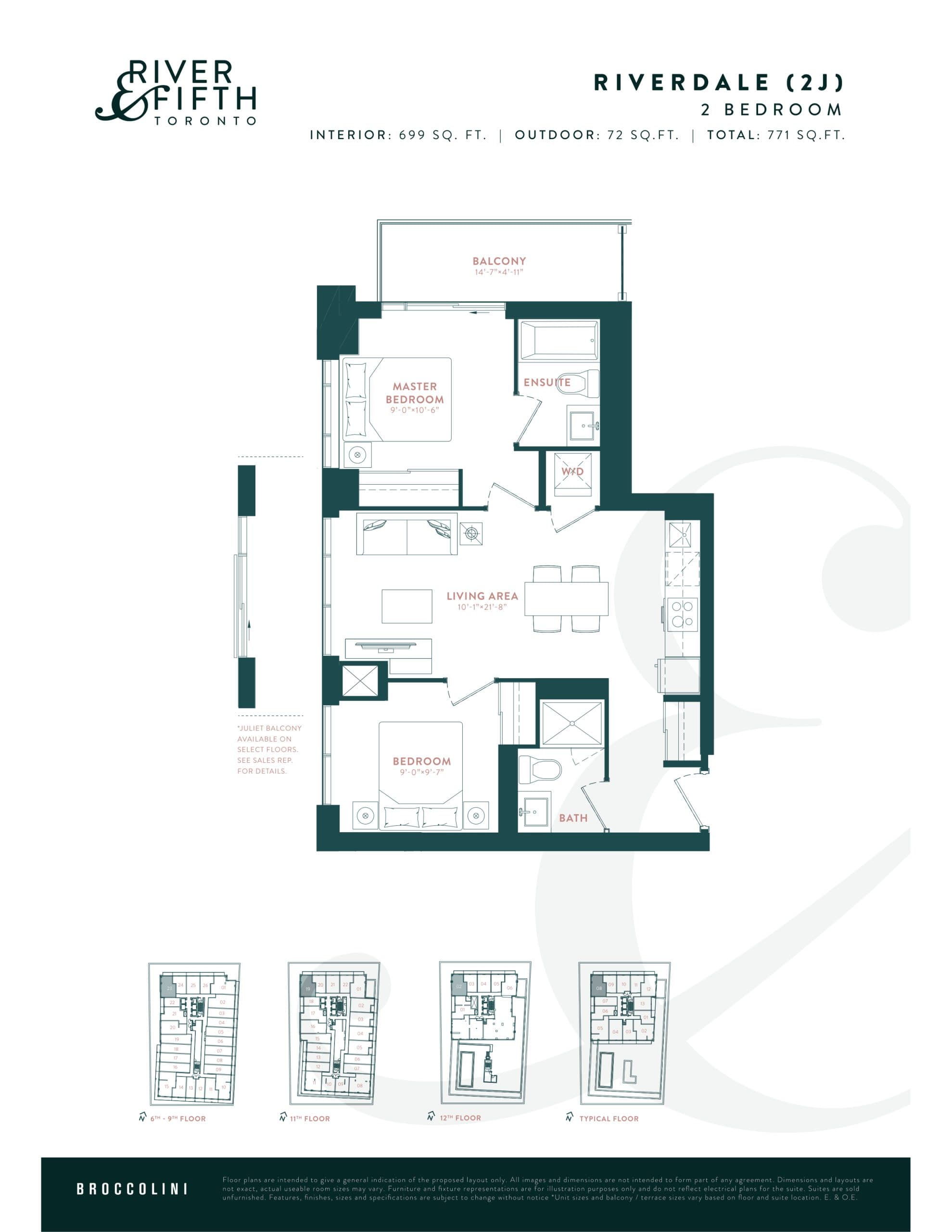 Riverdale (2J) Floor Plan at River & Fifth Condos - 699 sq.ft