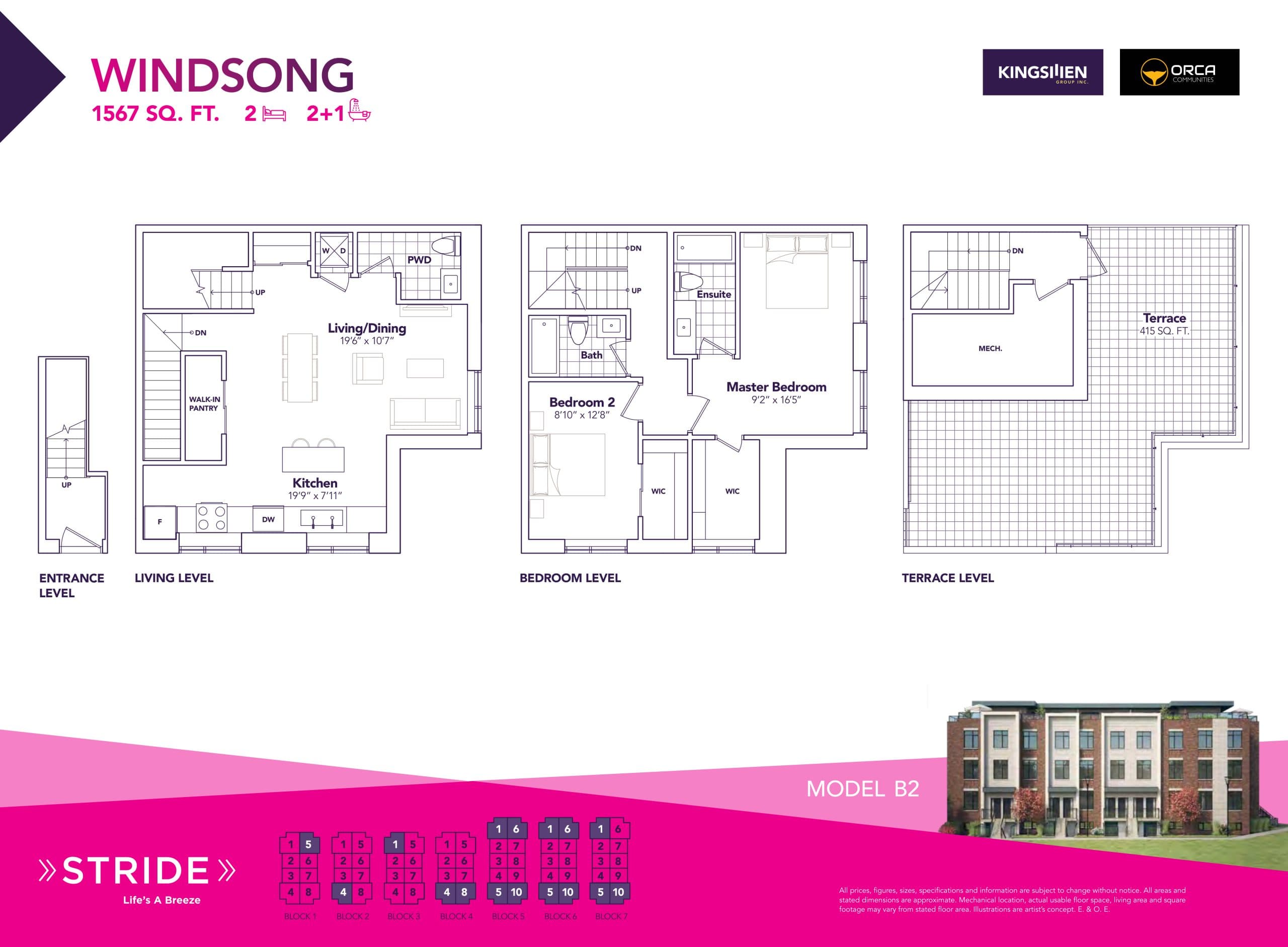 Windsong (B2) Floor Plan at Stride Condos & Towns - 1567 sq.ft