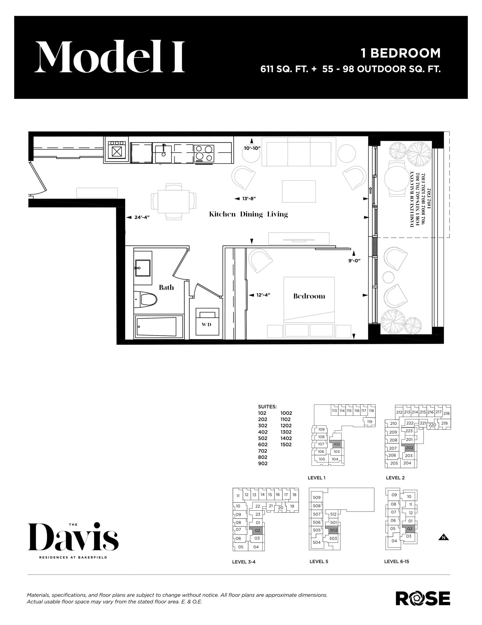 Model I Floor Plan at The Davis Residences at Bakerfield Condos - 611 sq.ft