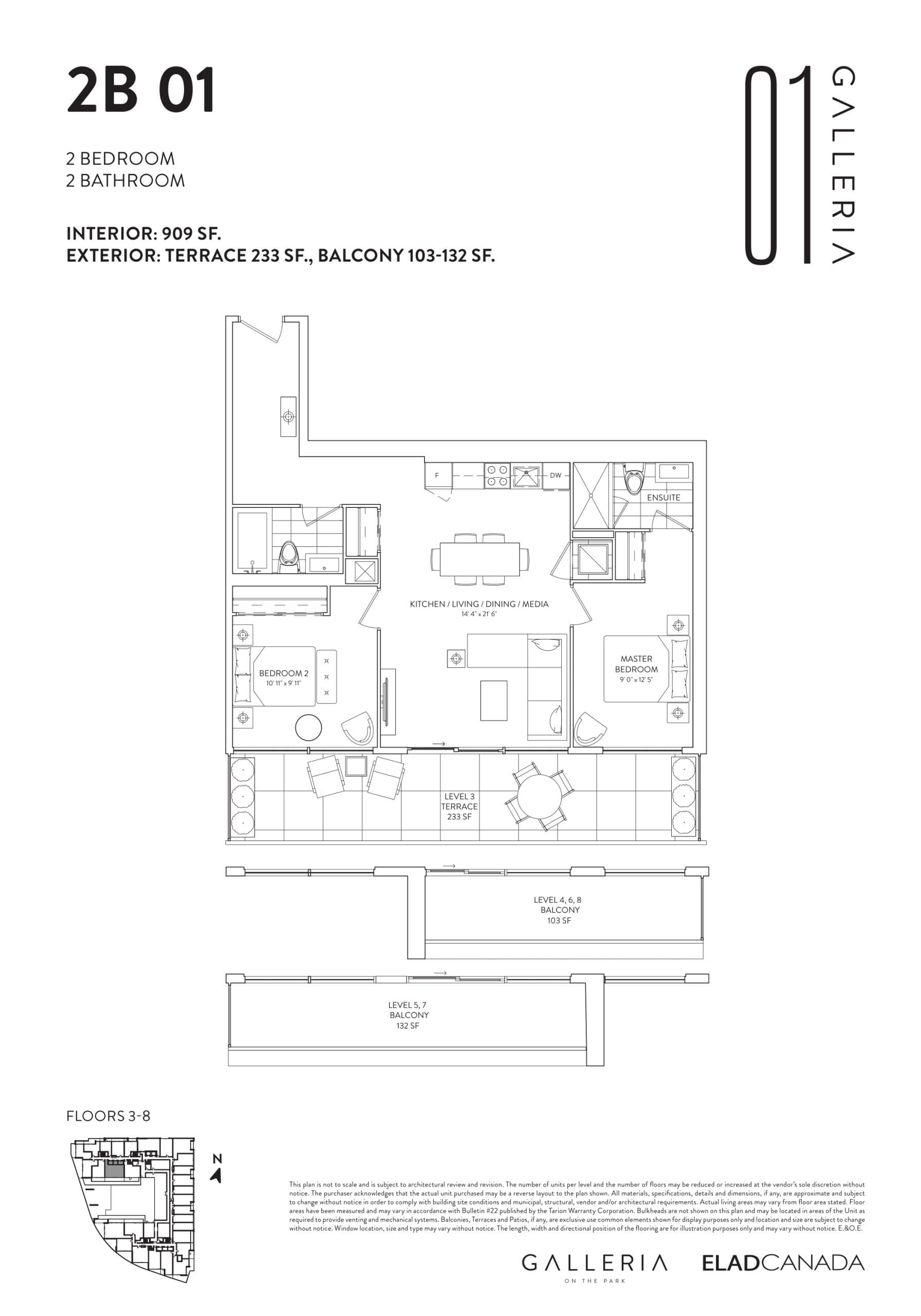 2B 01 Floor Plan at Galleria on the Park Condos - 909 sq.ft