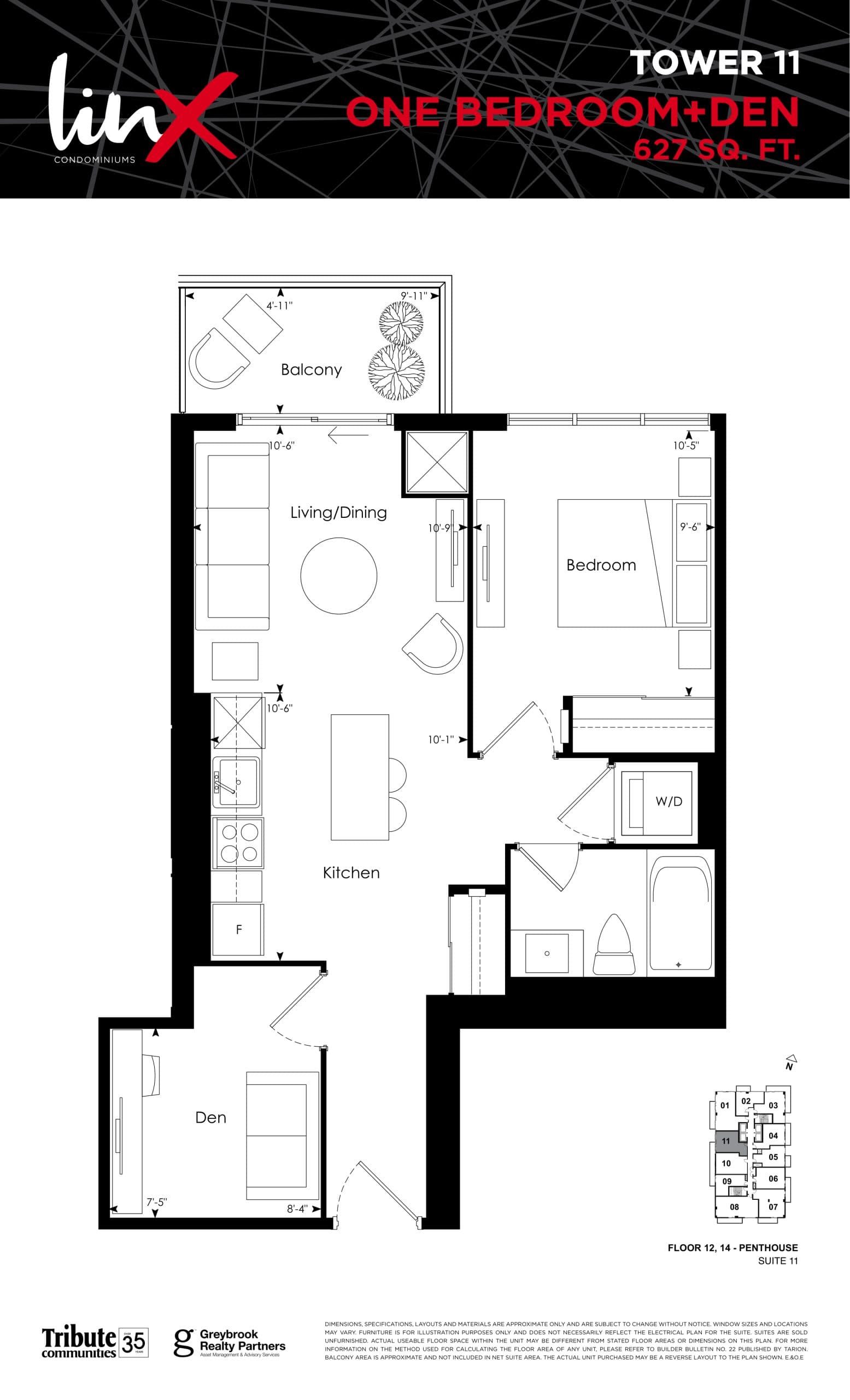 Tower 11 (Suite 11) Floor Plan at Linx Condos - 627 sq.ft