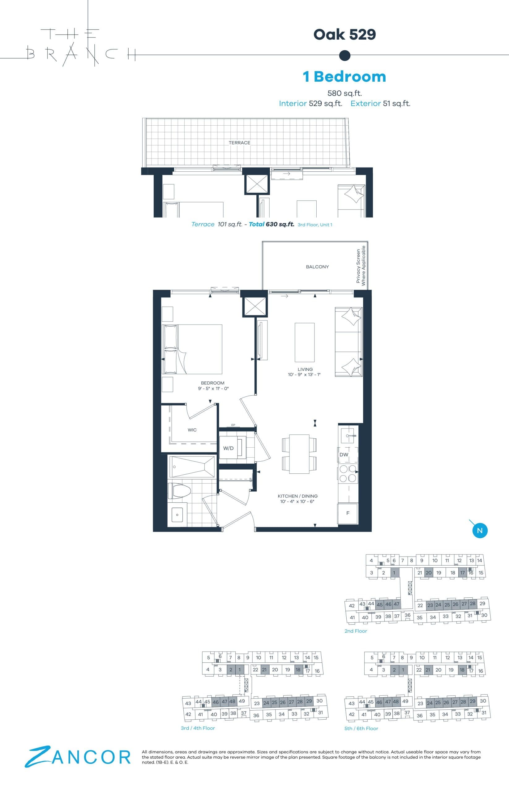 Oak 529 Floor Plan at The Branch Condos - 529 sq.ft