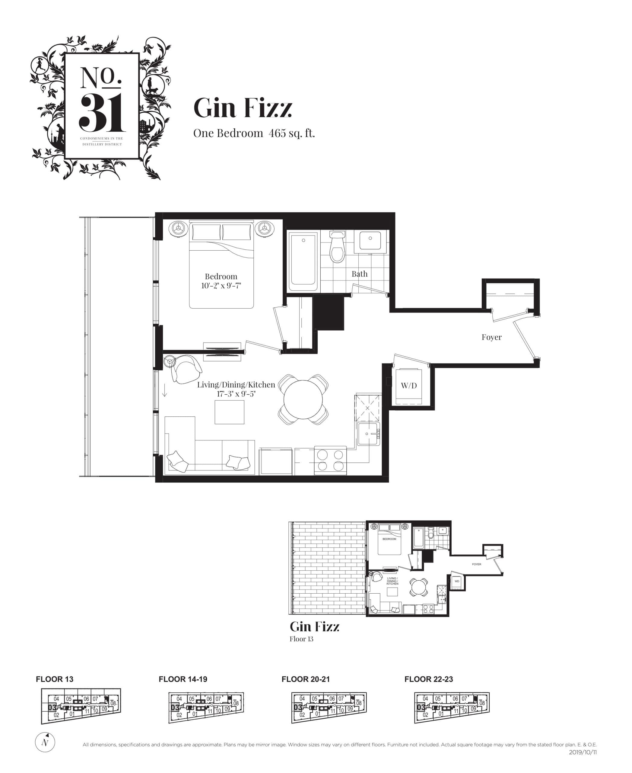 Gin Fizz Floor Plan at No. 31 Condos - 465 sq.ft