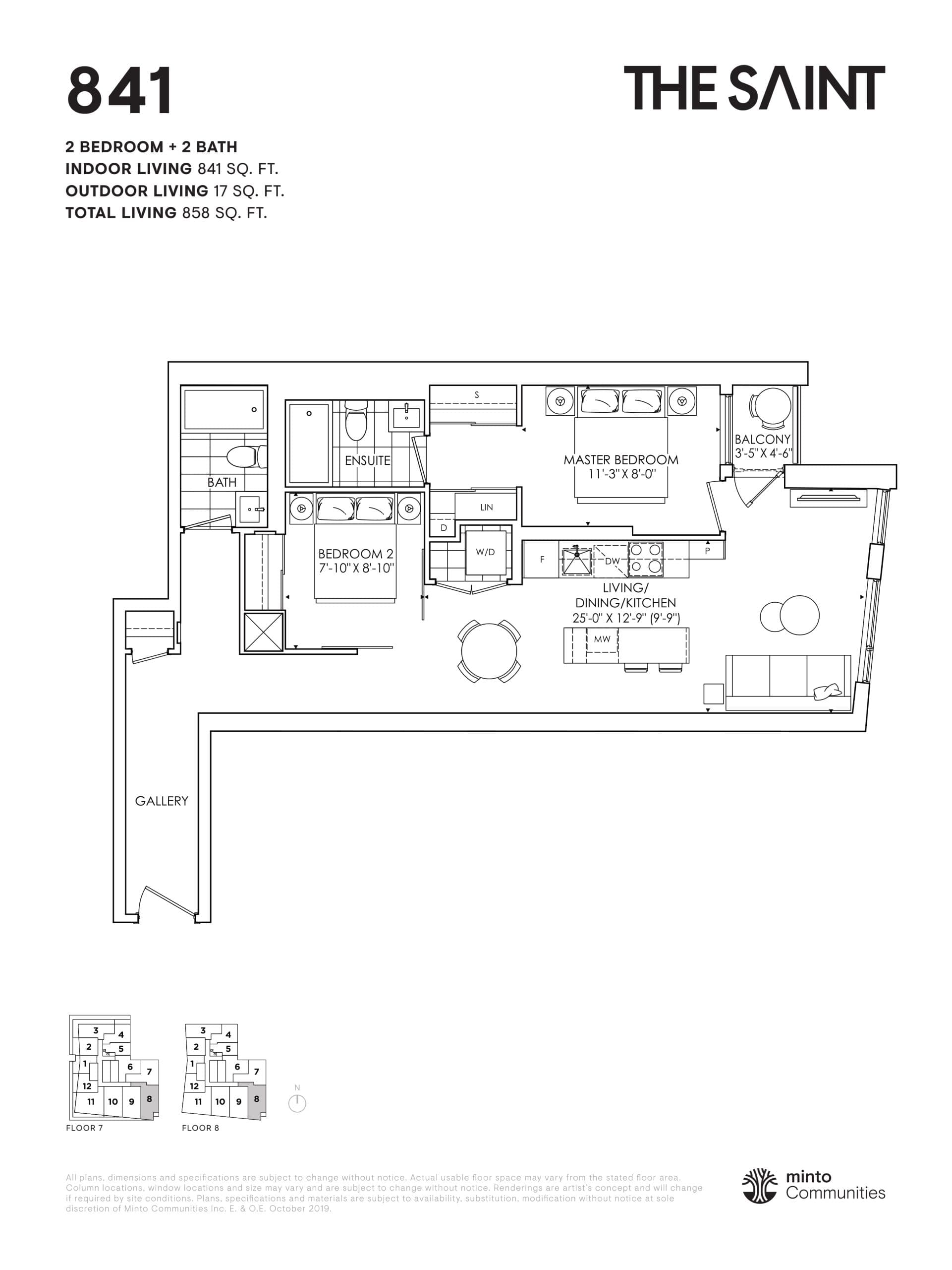841 Floor Plan at The Saint Condos - 841 sq.ft