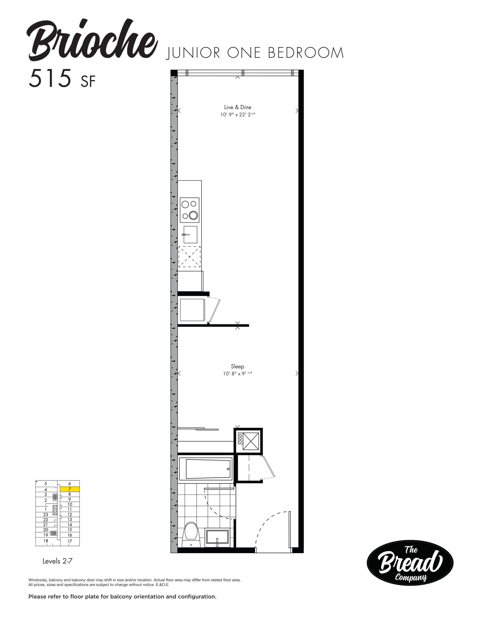 Brioche Floor Plan at The Bread Company Condos - 515 sq.ft