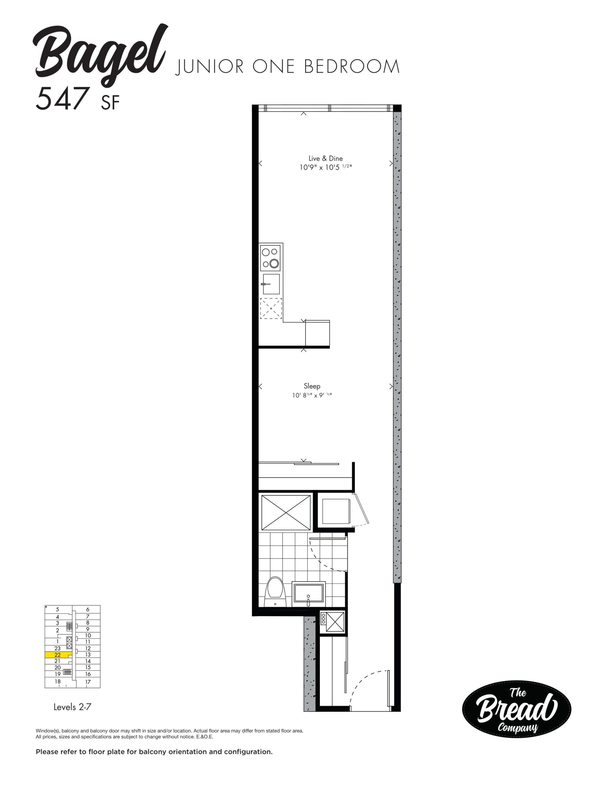 Bagel Floor Plan at The Bread Company Condos - 547 sq.ft