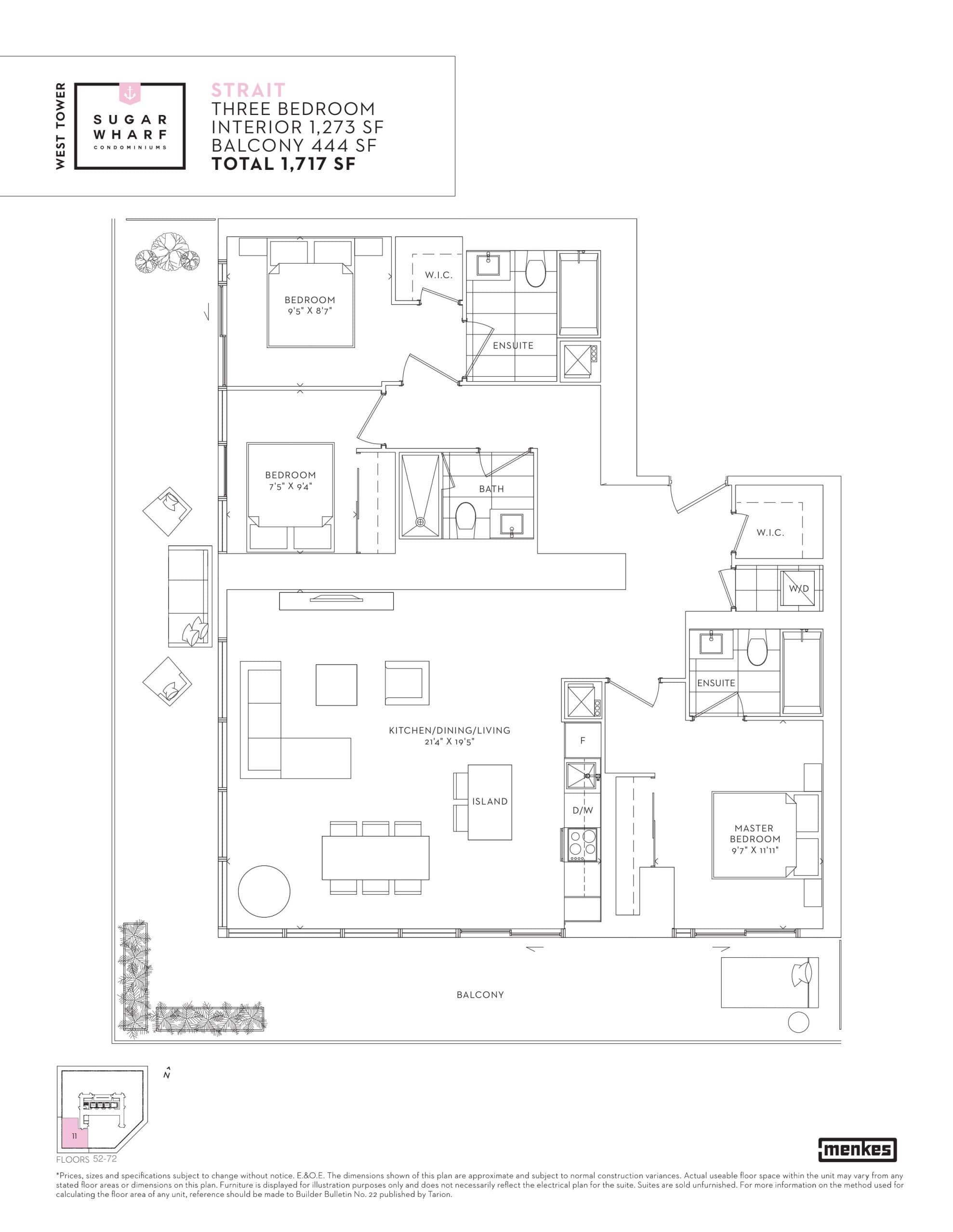 Strait Floor Plan at Sugar Wharf Condos West Tower - 1273 sq.ft