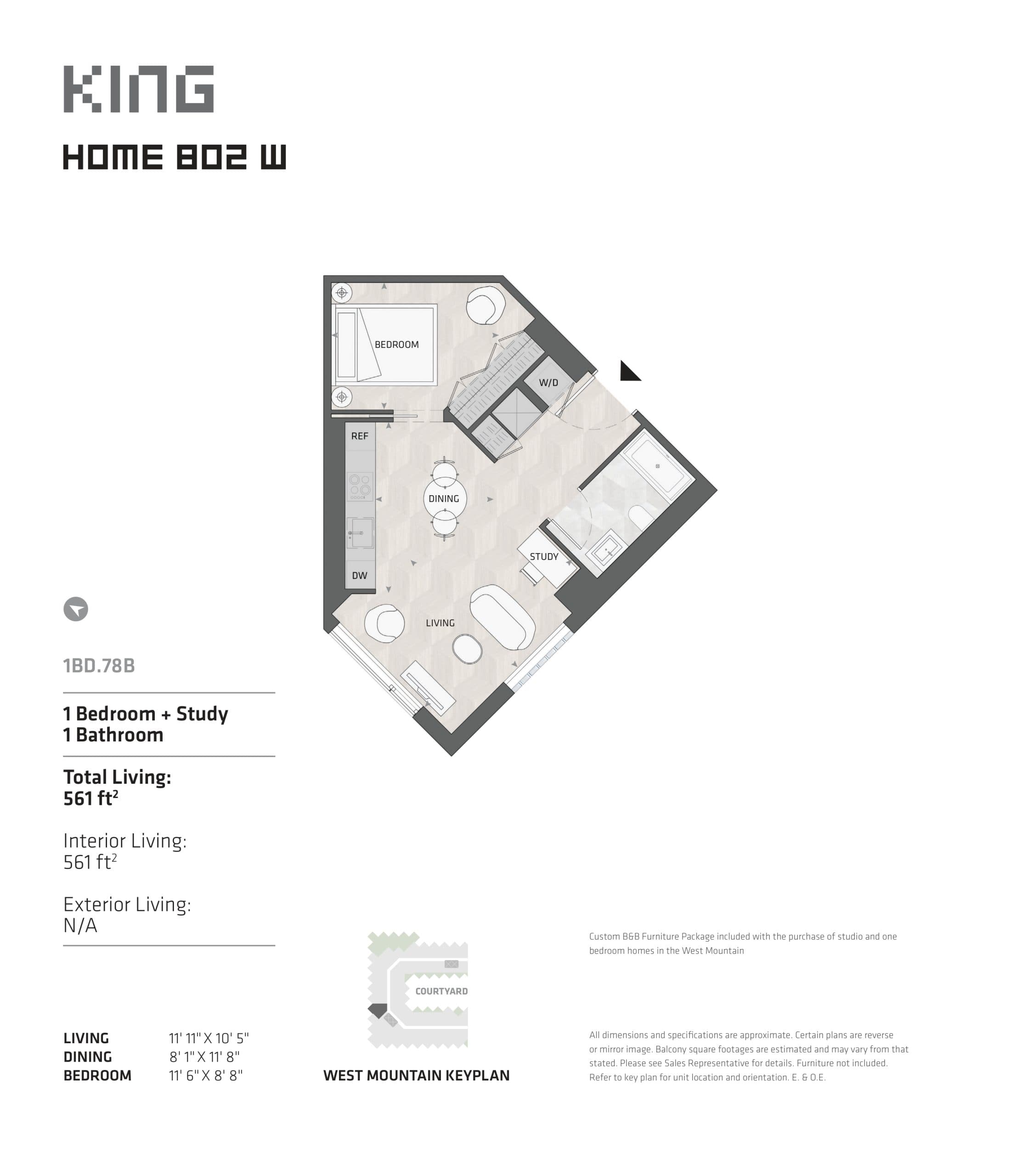 Home 802 W - West Tower Floor Plan at KING Toronto Condos - 561 sq.ft