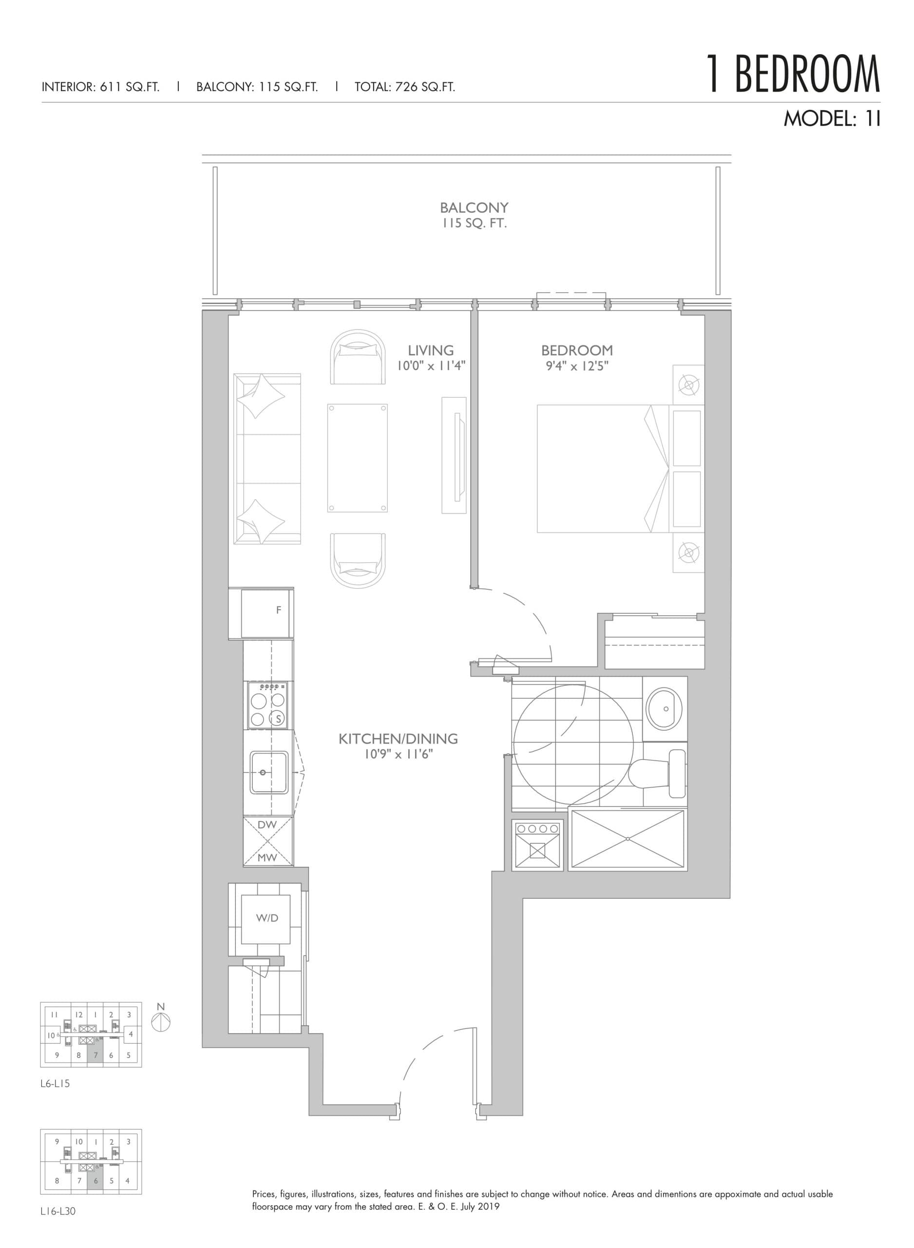 1I Floor Plan at Sixty Five Broadway Condos - 611 sq.ft