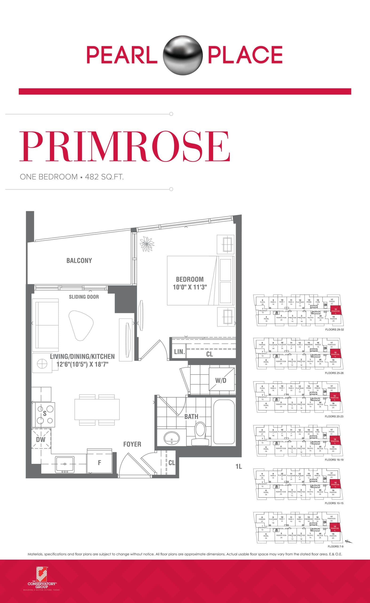 Primrose Floor Plan at Pearl Place 2 Condos - 482 sq.ft