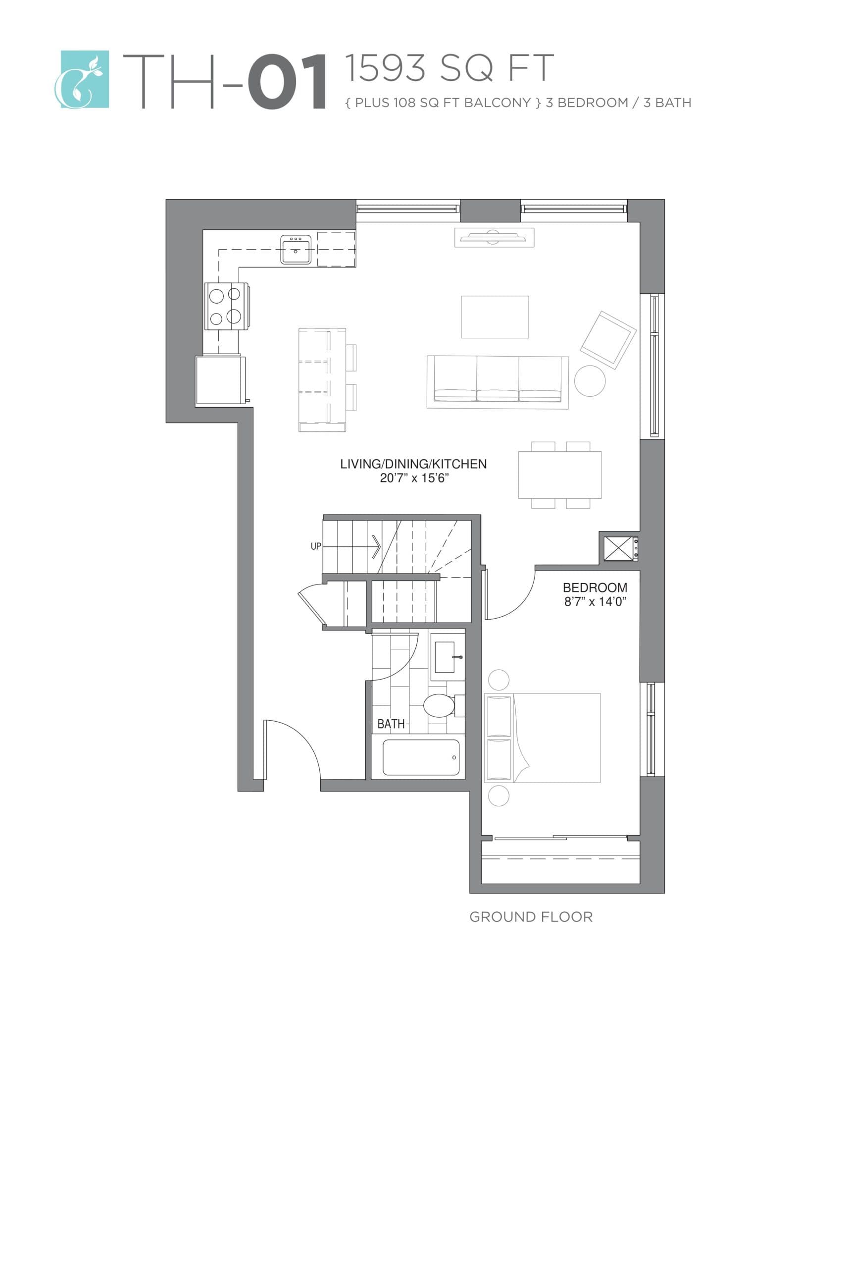 TH-01 (1/2) Floor Plan at The Charlotte Condos - 1593 sq.ft