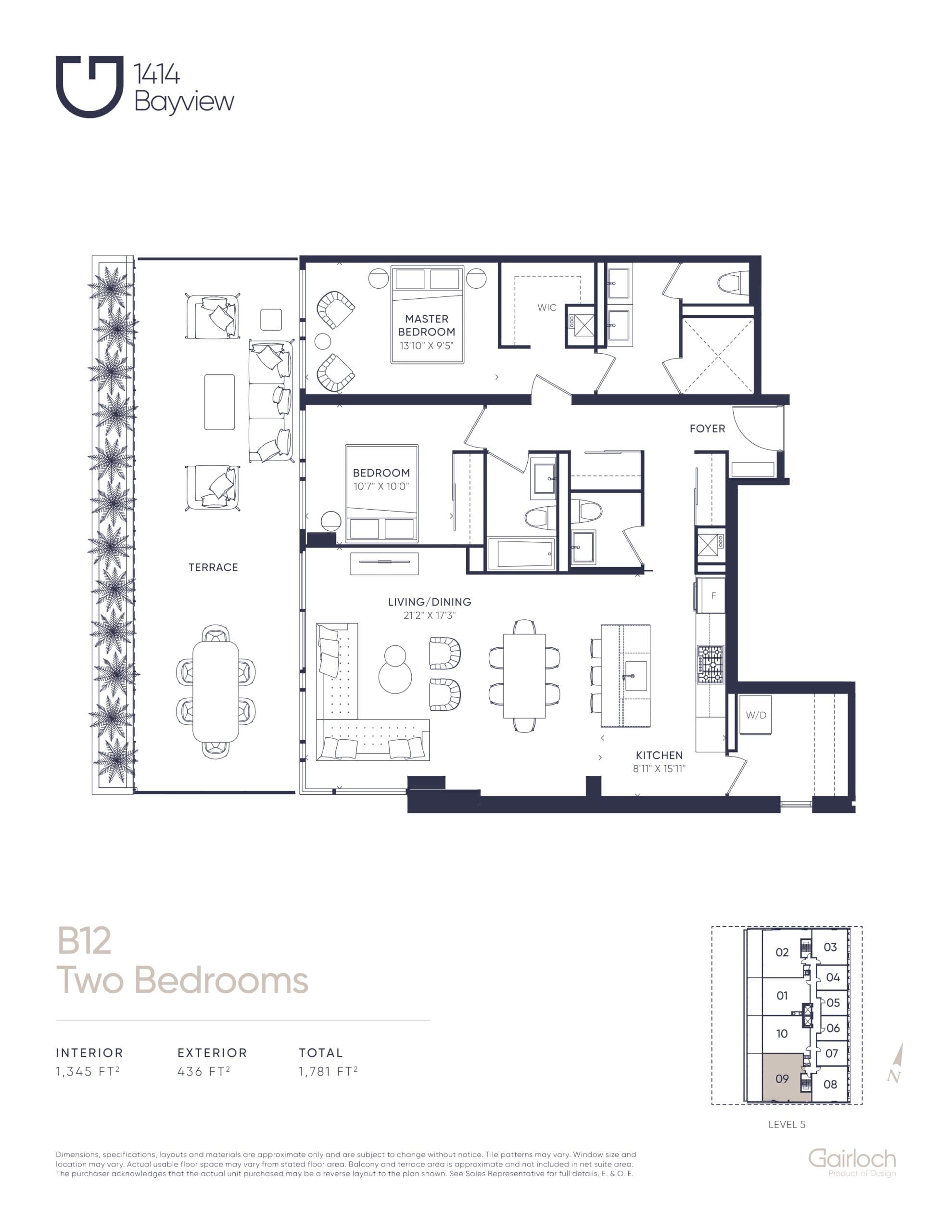B12 Floor Plan at 1414 Bayview Condos - 1345 sq.ft