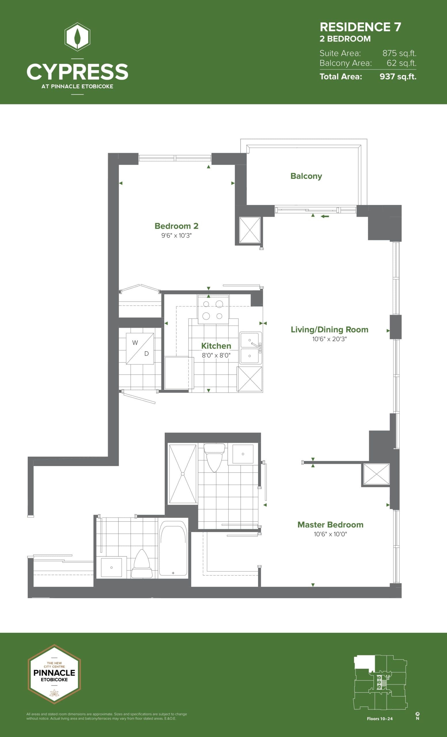 Residence 7 (Tower) Floor Plan at Cypress at Pinnacle Etobicoke - 875 sq.ft