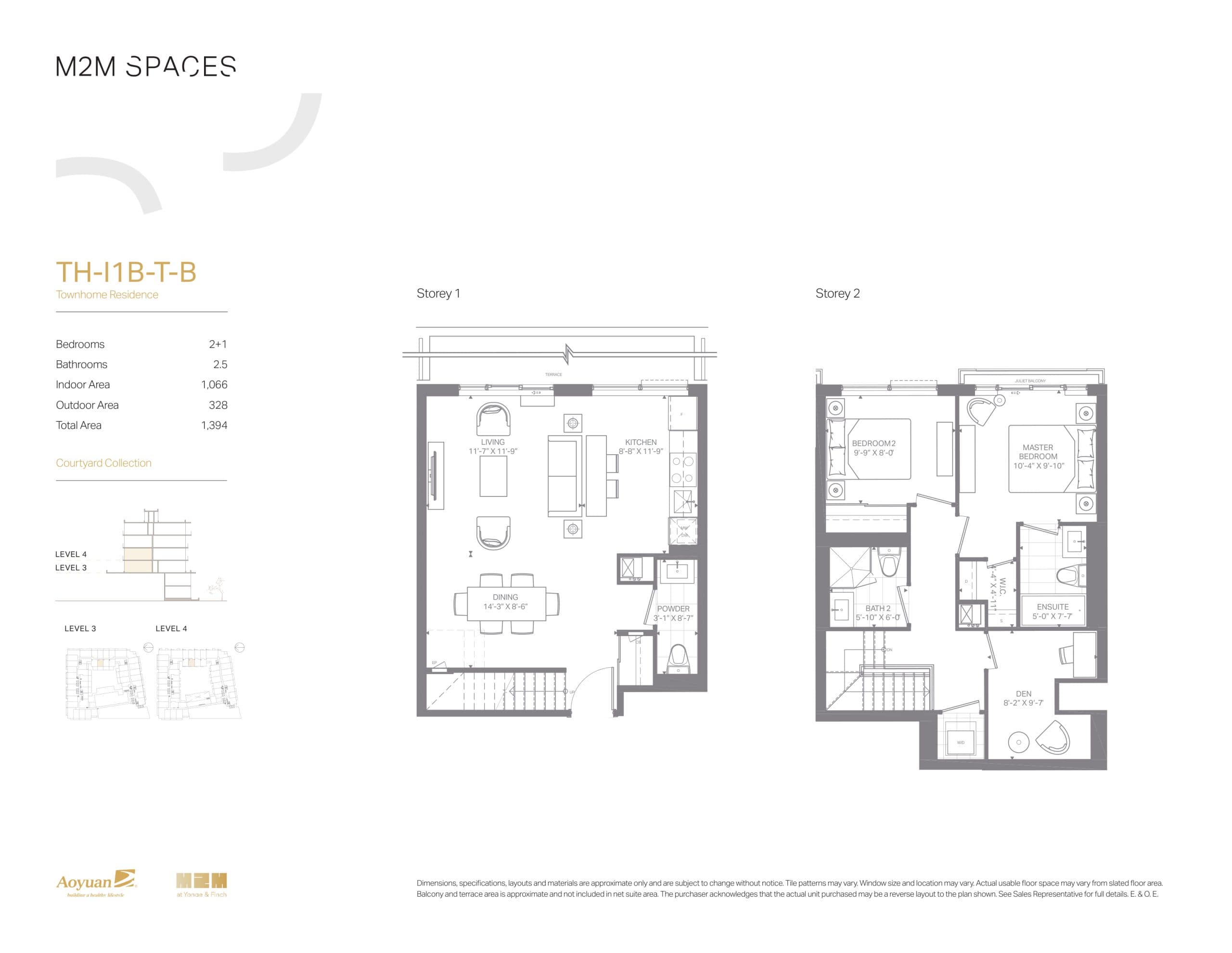 TH-I1B-T-A (Courtyard Collection) Floor Plan at M2M Spaces Condos - 1066 sq.ft
