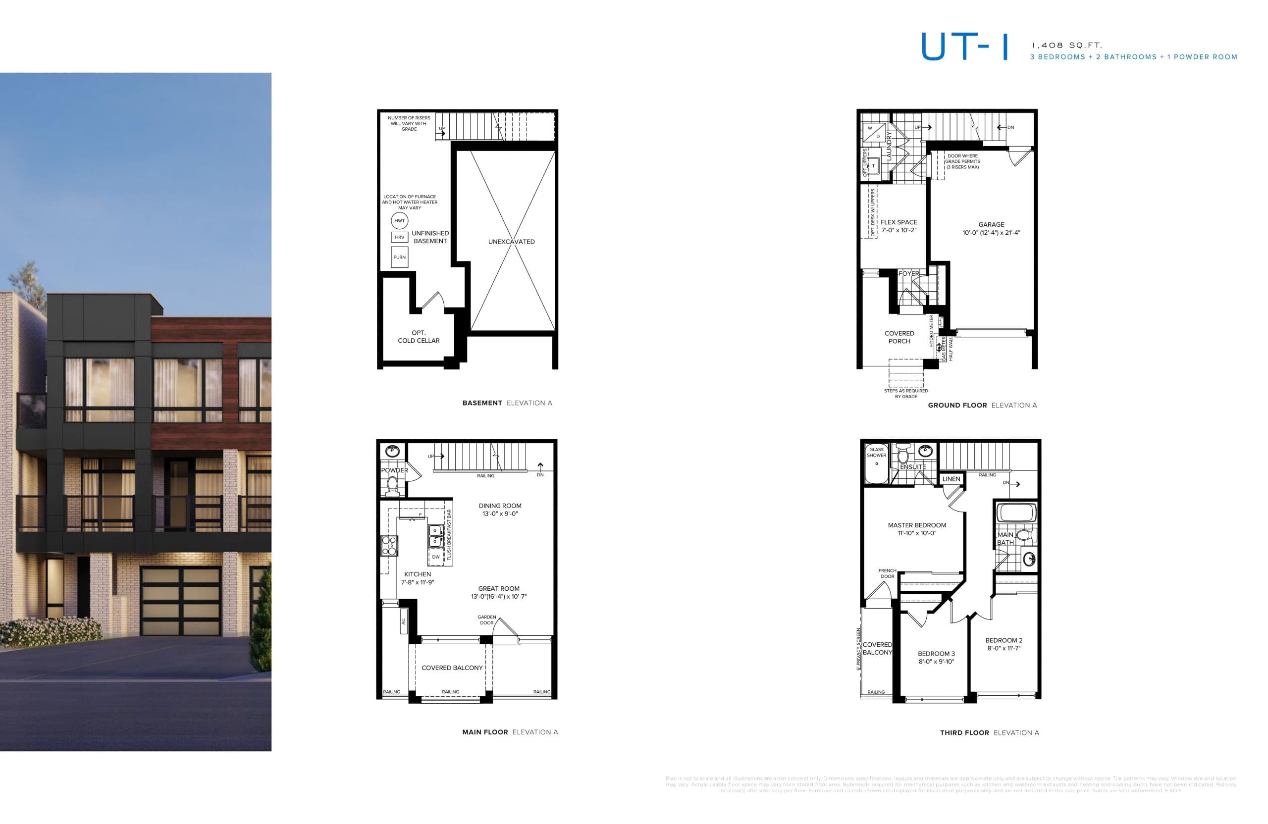 UT-1 Floor Plan at SXSW Ravine Towns - 1408 sq.ft
