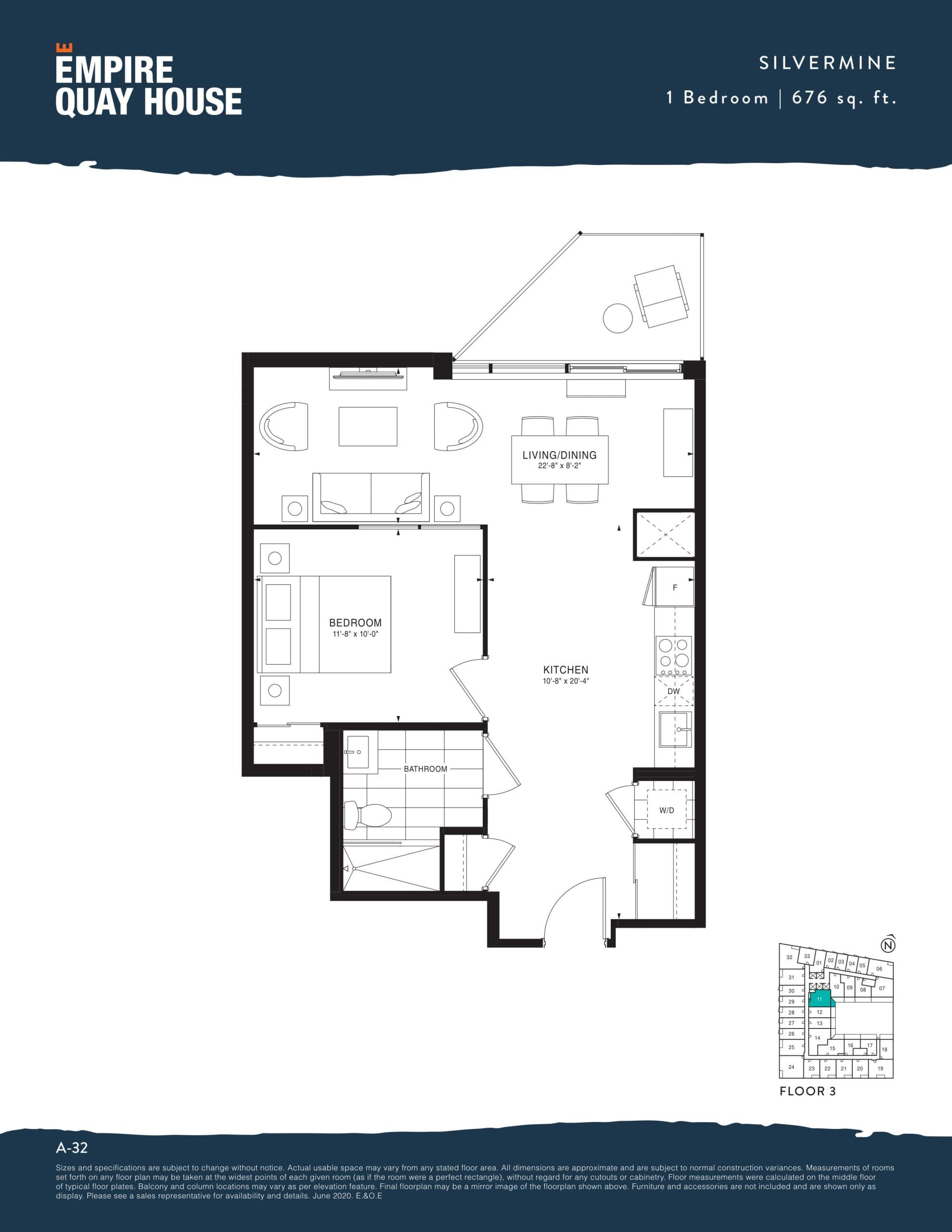 Silvermine Floor Plan at Empire Quay House Condos - 676 sq.ft