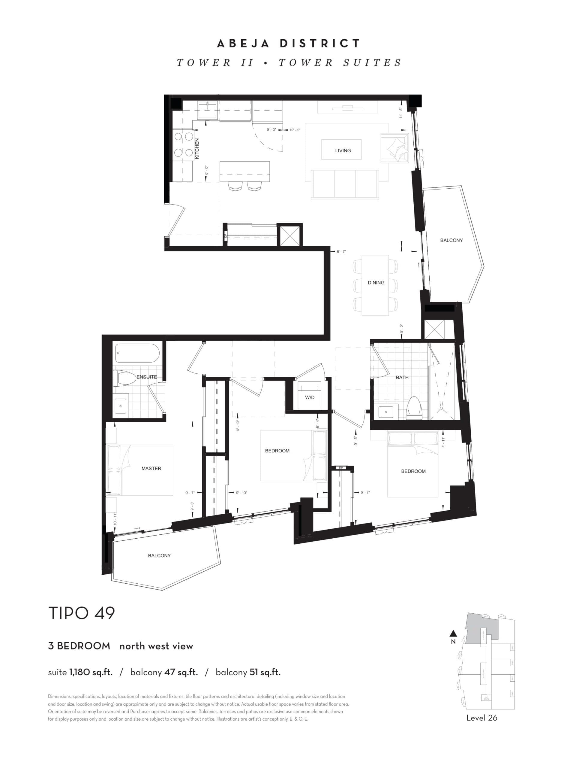 Tipo 49 Floor Plan at Abeja District Condos Tower 2 - 1180 sq.ft