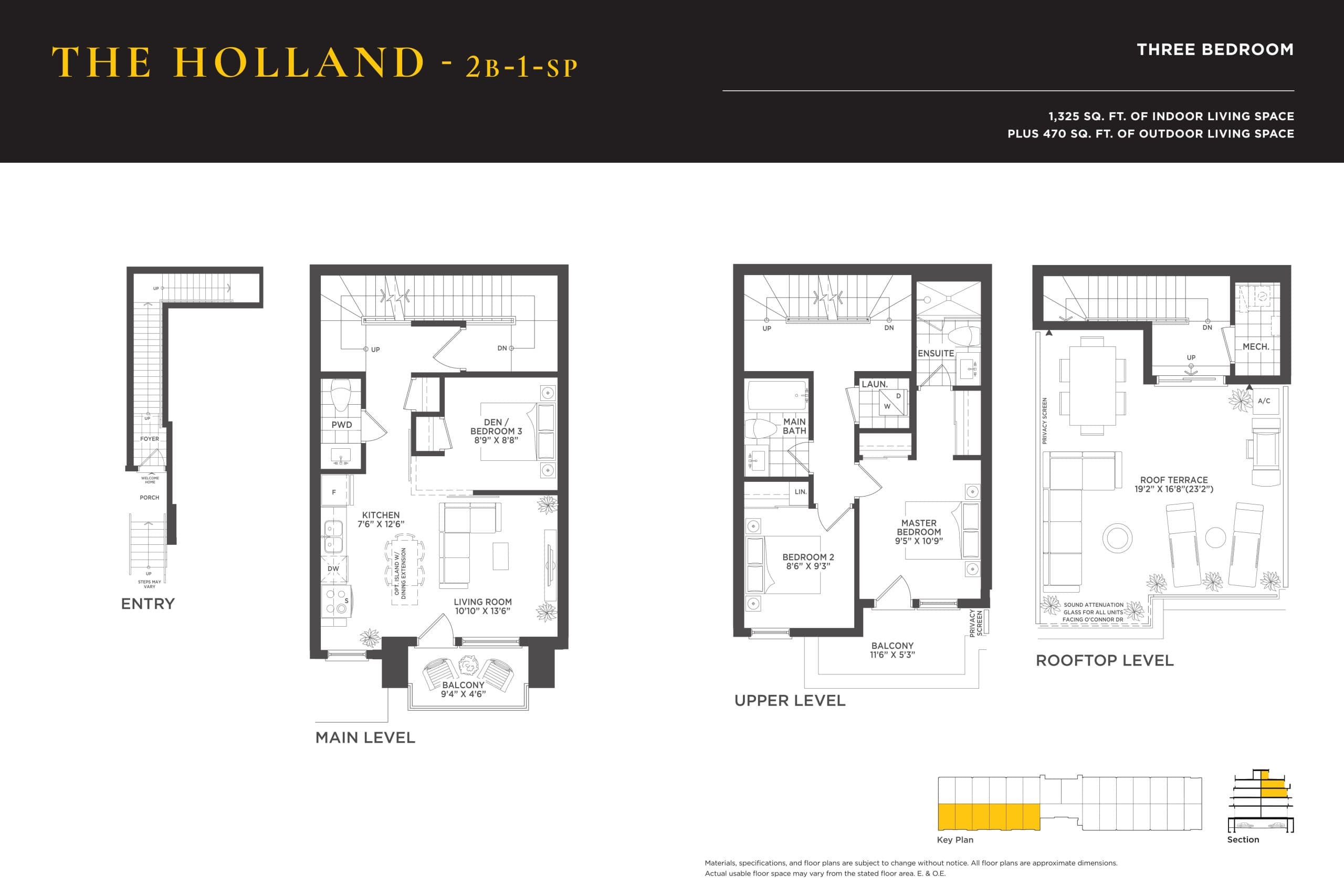 The Holland Floor Plan at Amsterdam Urban Towns - 1325 sq.ft