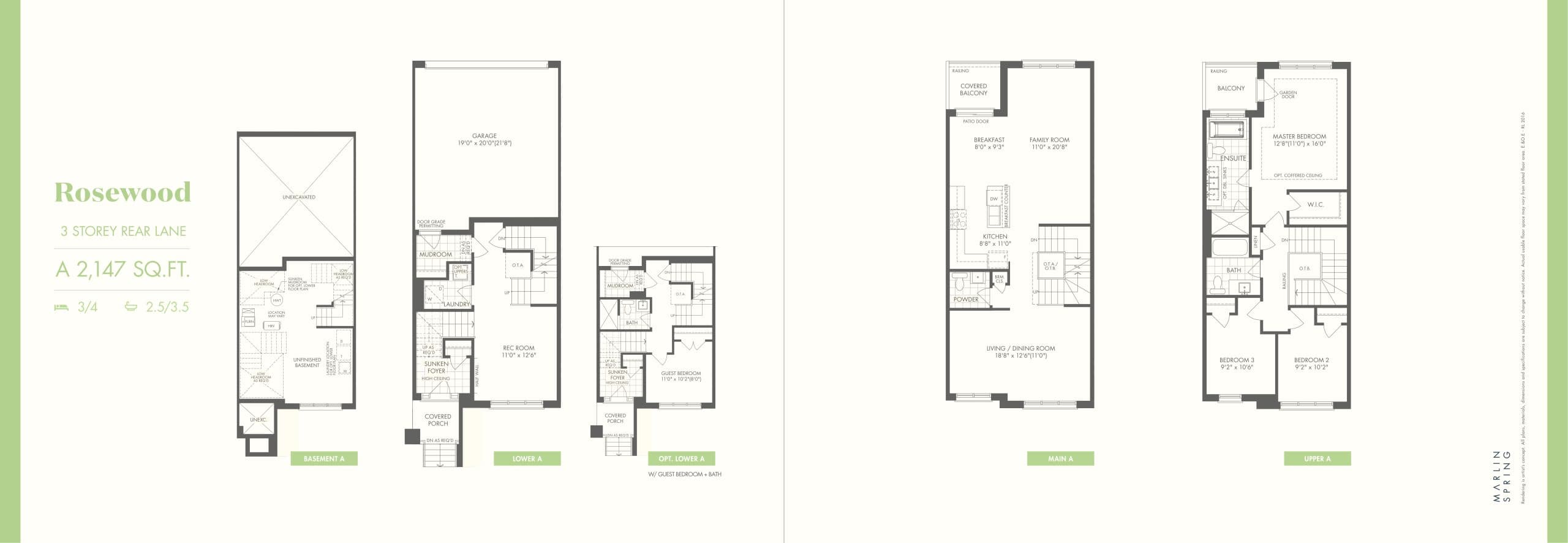 Rosewood A Floor Plan at Ivylea Towns - 2147 sq.ft