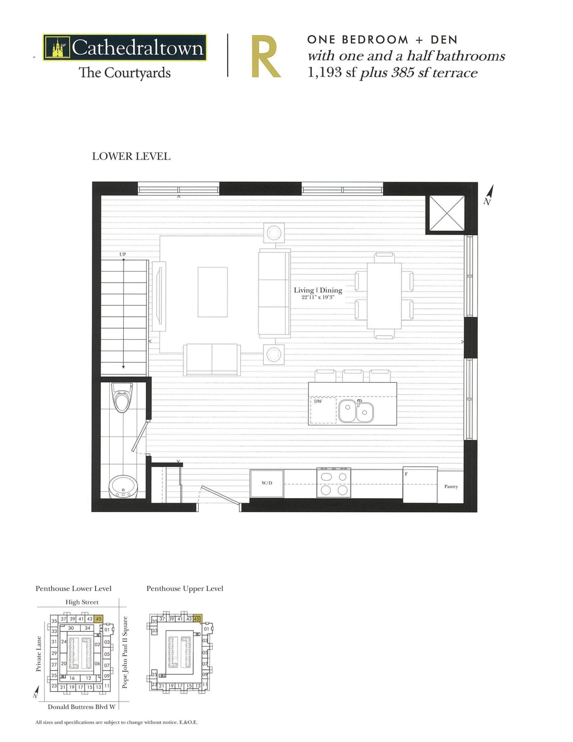 Unit R (Lower) Floor Plan at The Courtyards at Cathedraltown Condos - 1193 sq.ft