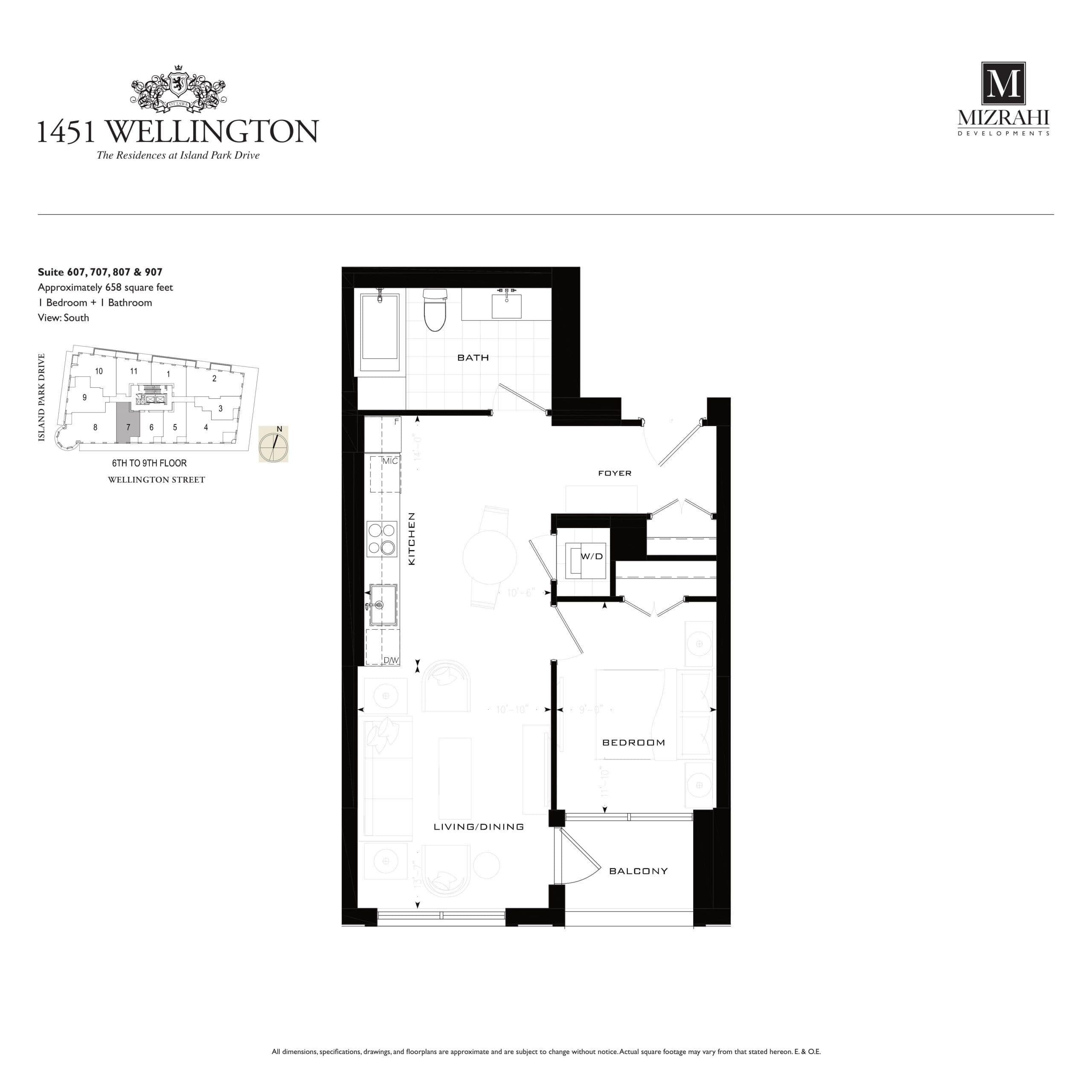 Suite 607, 707, 807, 907 Floor Plan at 1451 Wellington Condos - 658 sq.ft