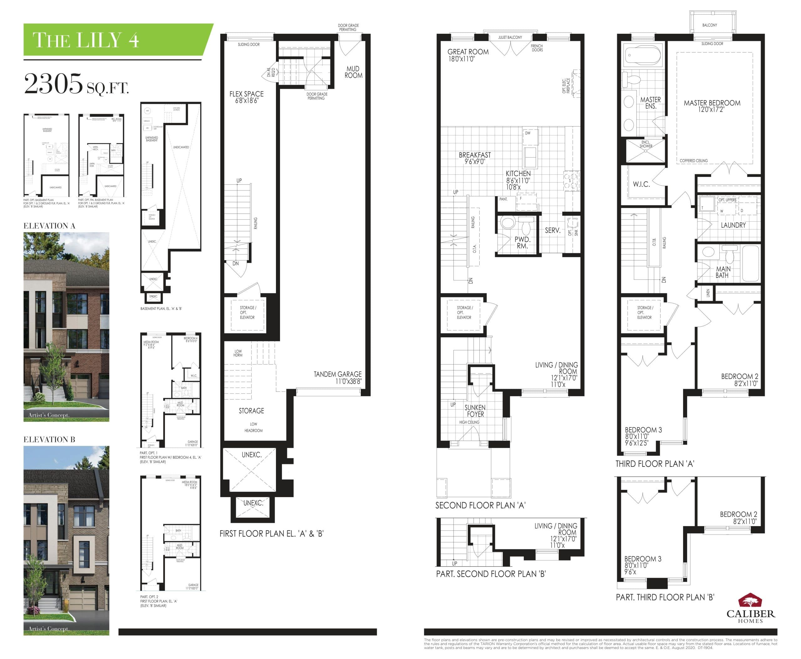 The Lily 4 Floor Plan at Uplands of Swan Lake Towns - 2305 sq.ft