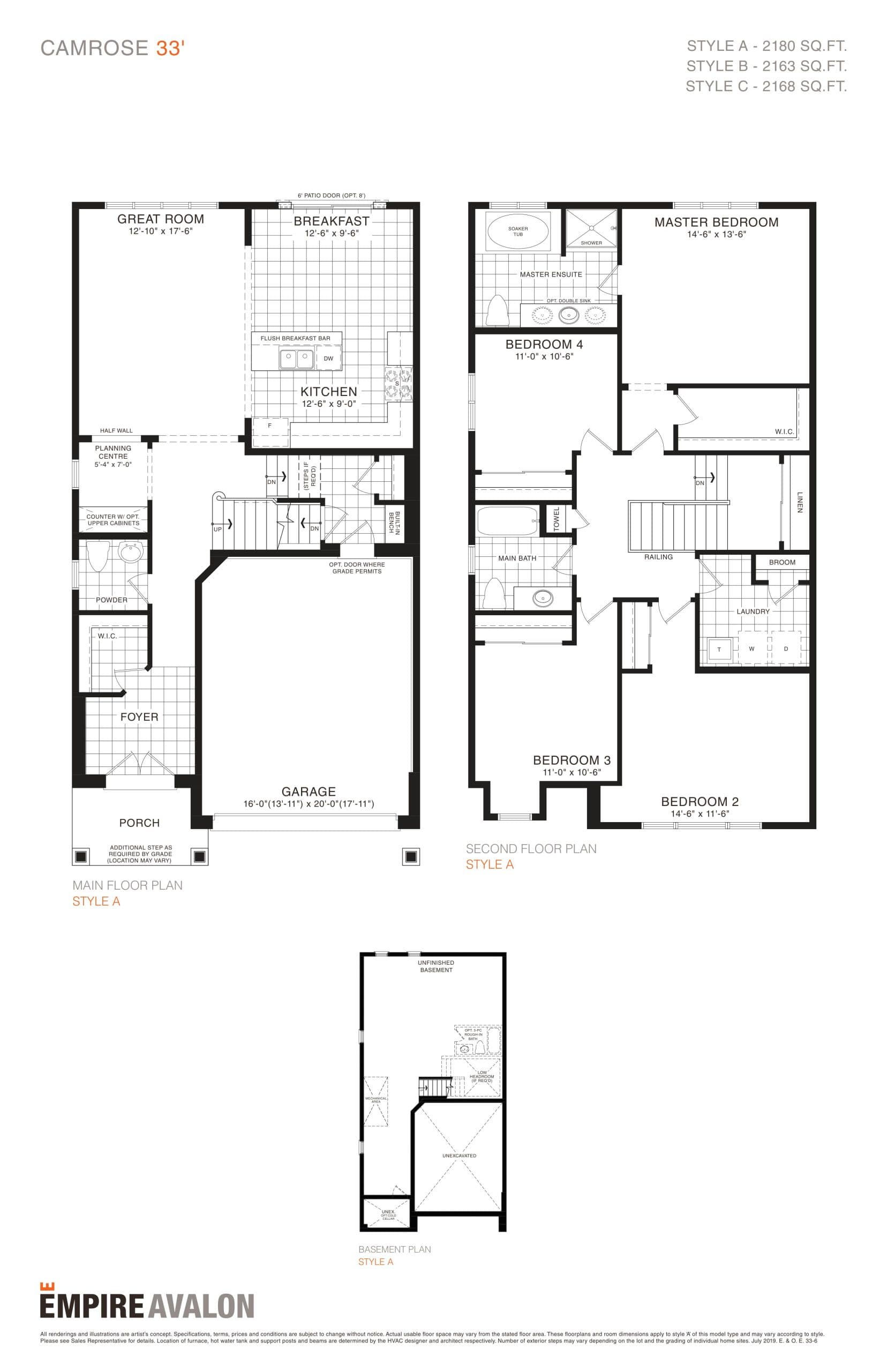 Camrose Floor Plan at Empire Avalon - 2180 sq.ft