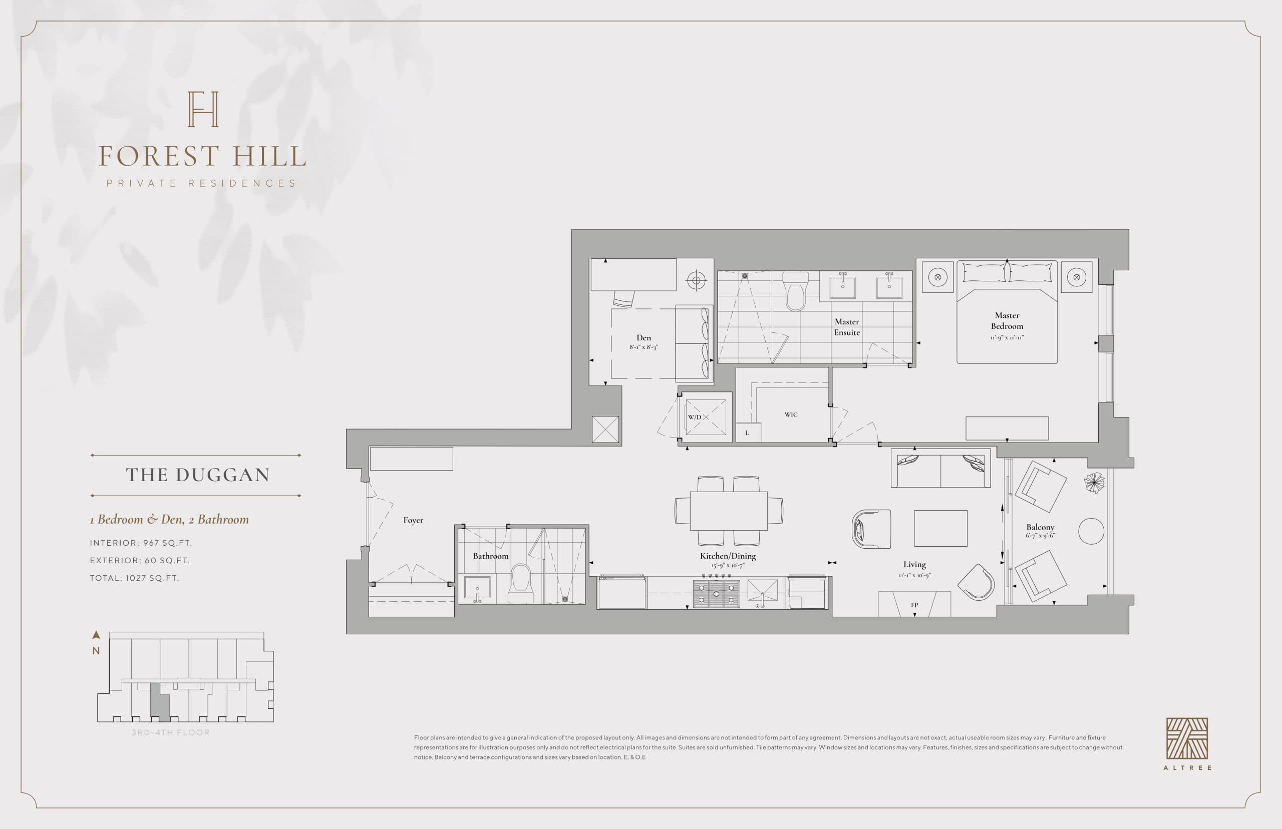 The Duggan Floor Plan at Forest Hill Private Residences Condos - 967 sq.ft