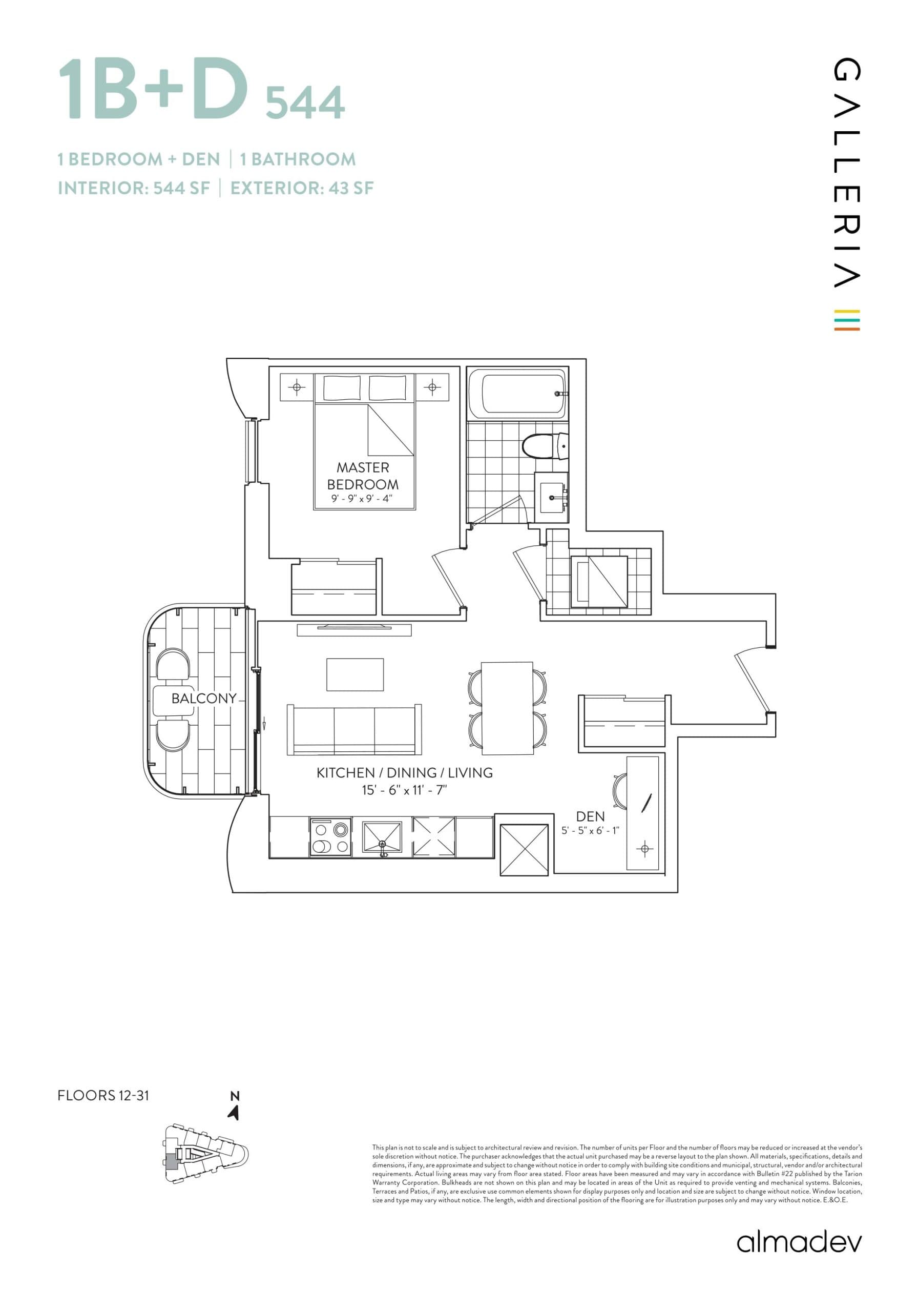 1B+D 544 Floor Plan at Galleria 03 Condos - 544 sq.ft