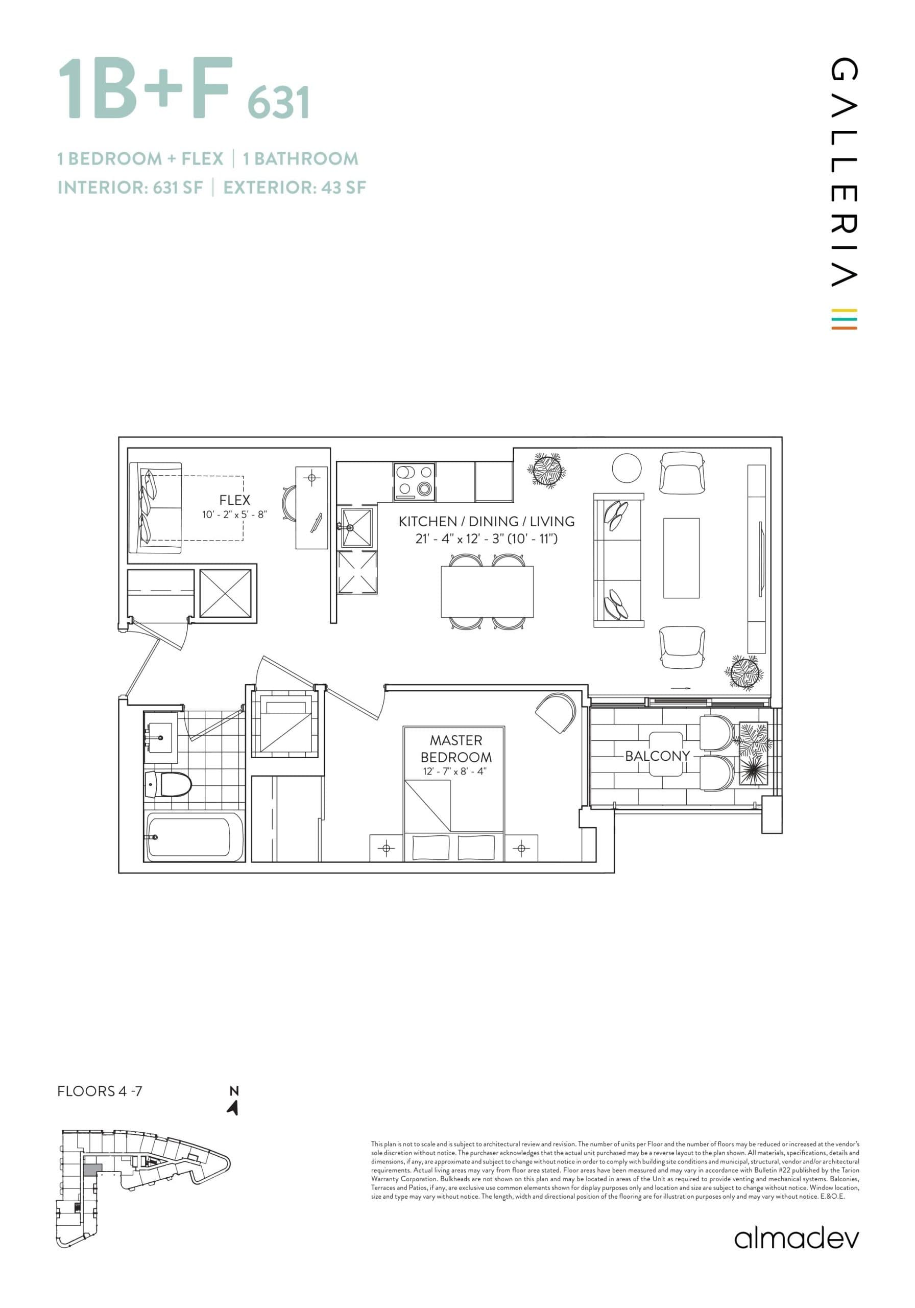 1B+F 631 Floor Plan at Galleria 03 Condos - 631 sq.ft