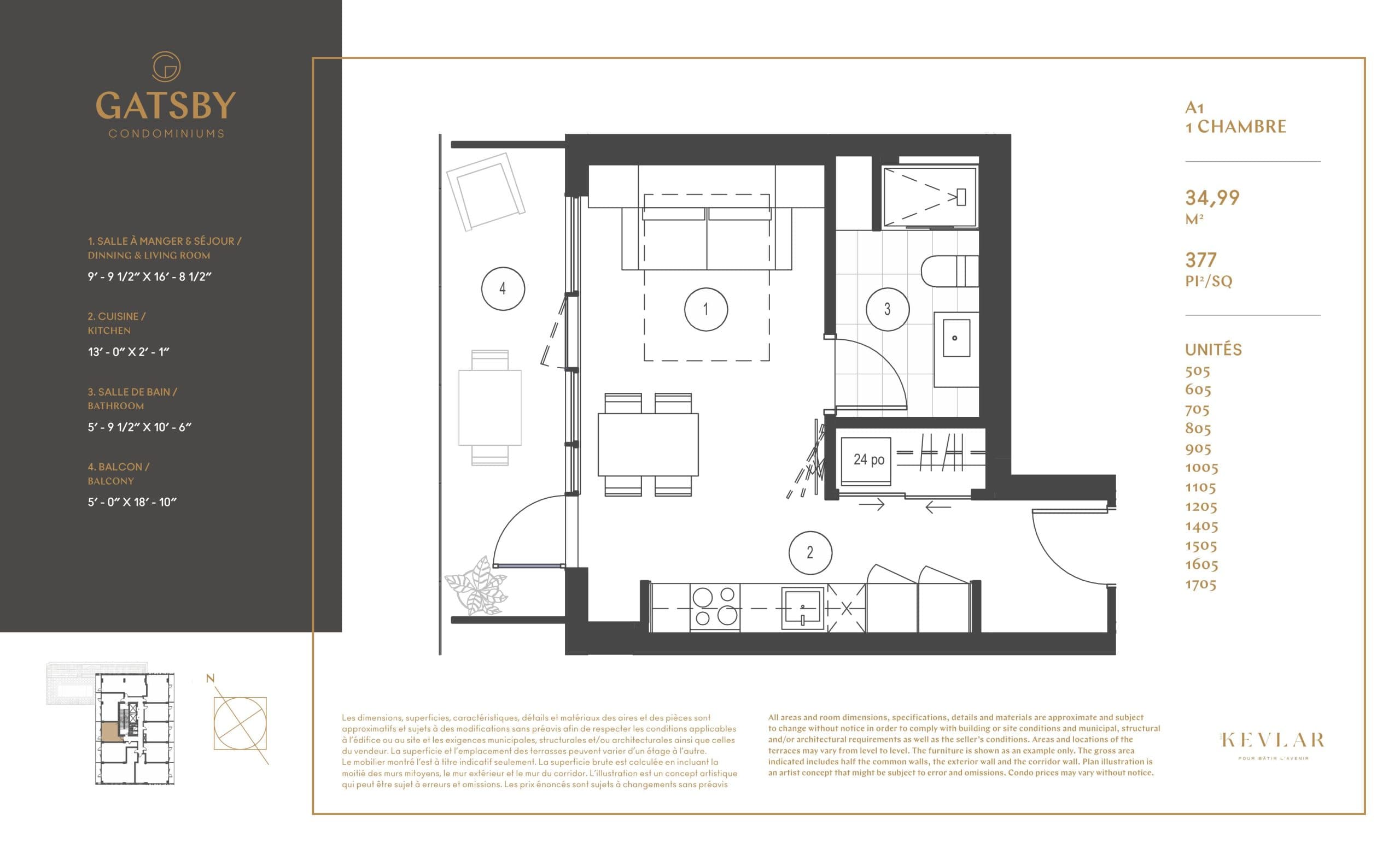 A1 Floor Plan at Gatsby Condos - 377 sq.ft