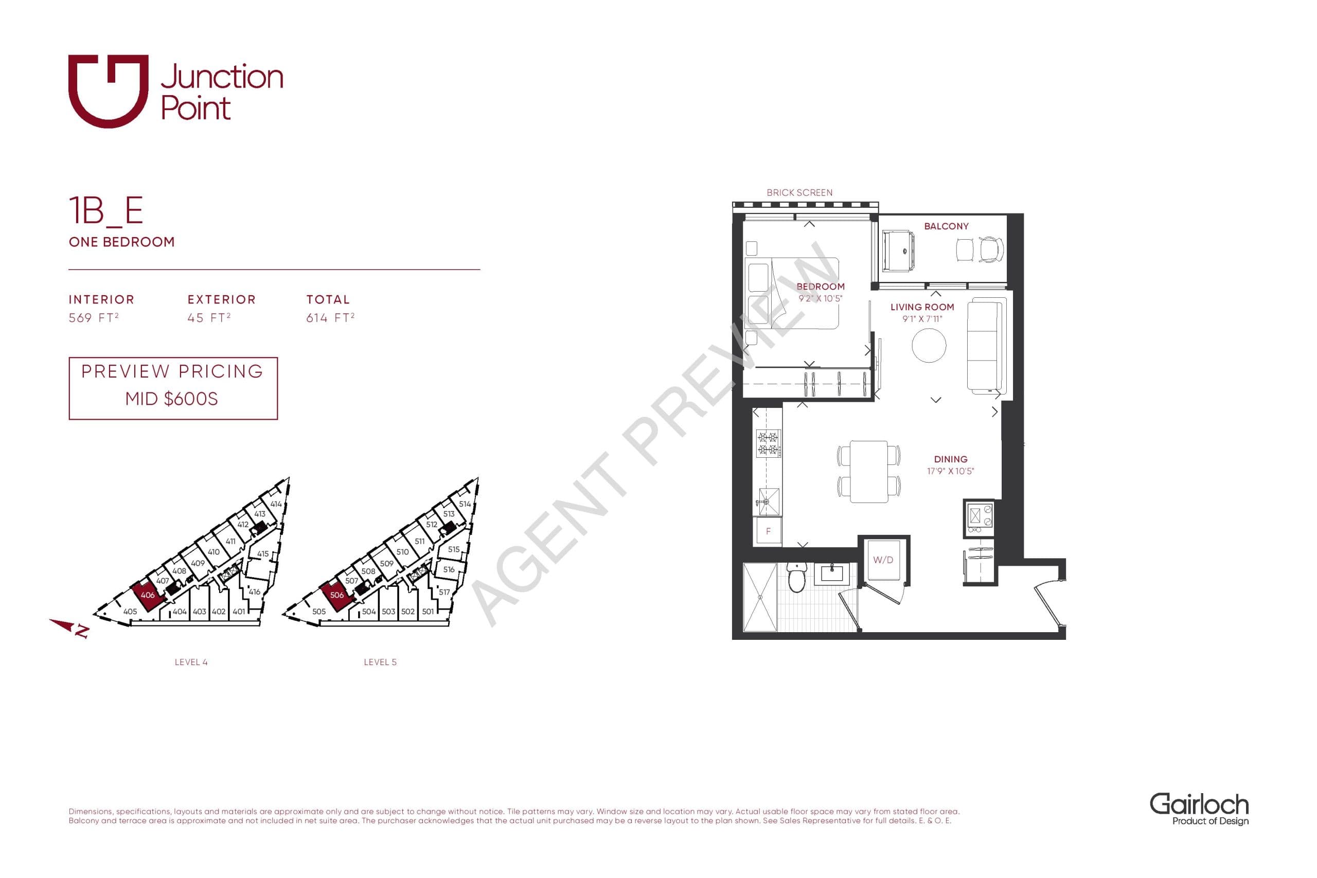 1B_E Floor Plan at Junction Point Condos - 569 sq.ft