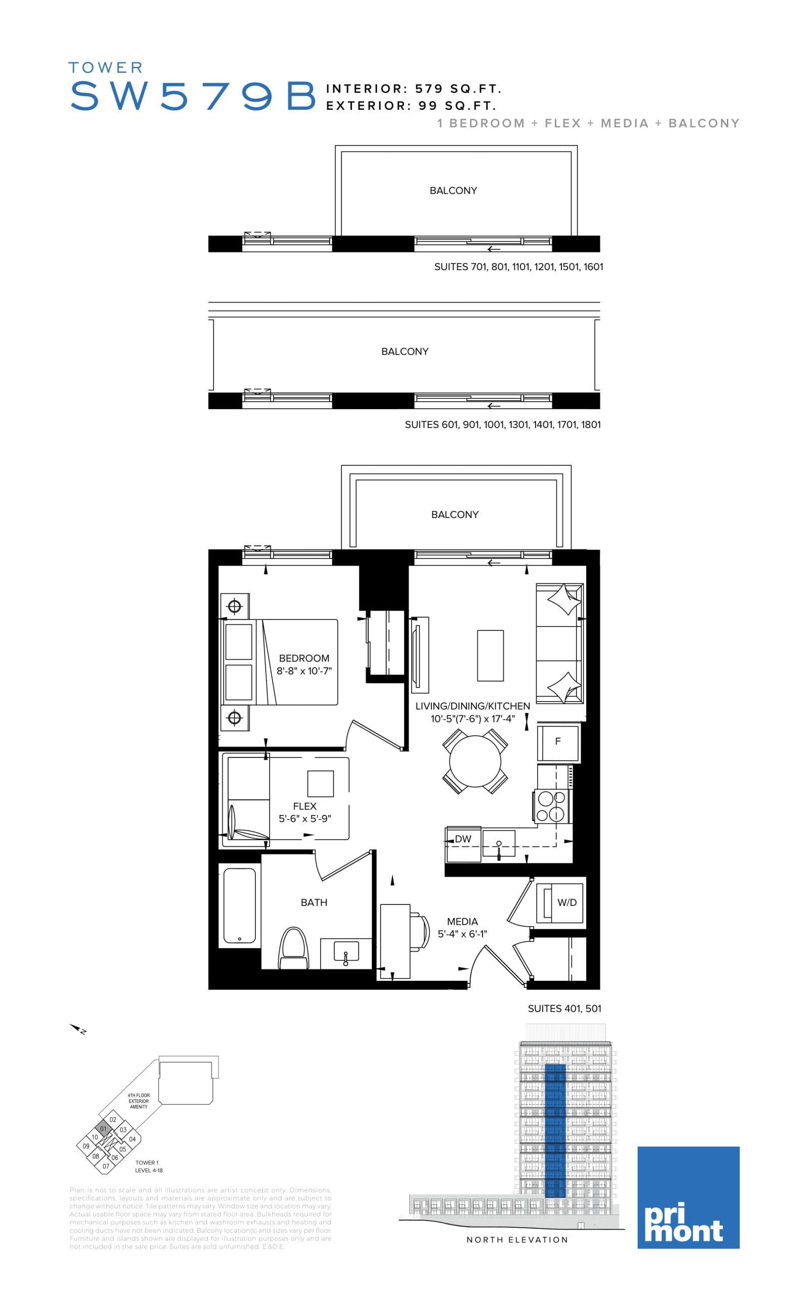 SW579B Floor Plan at SXSW Condos & Towns - 579 sq.ft