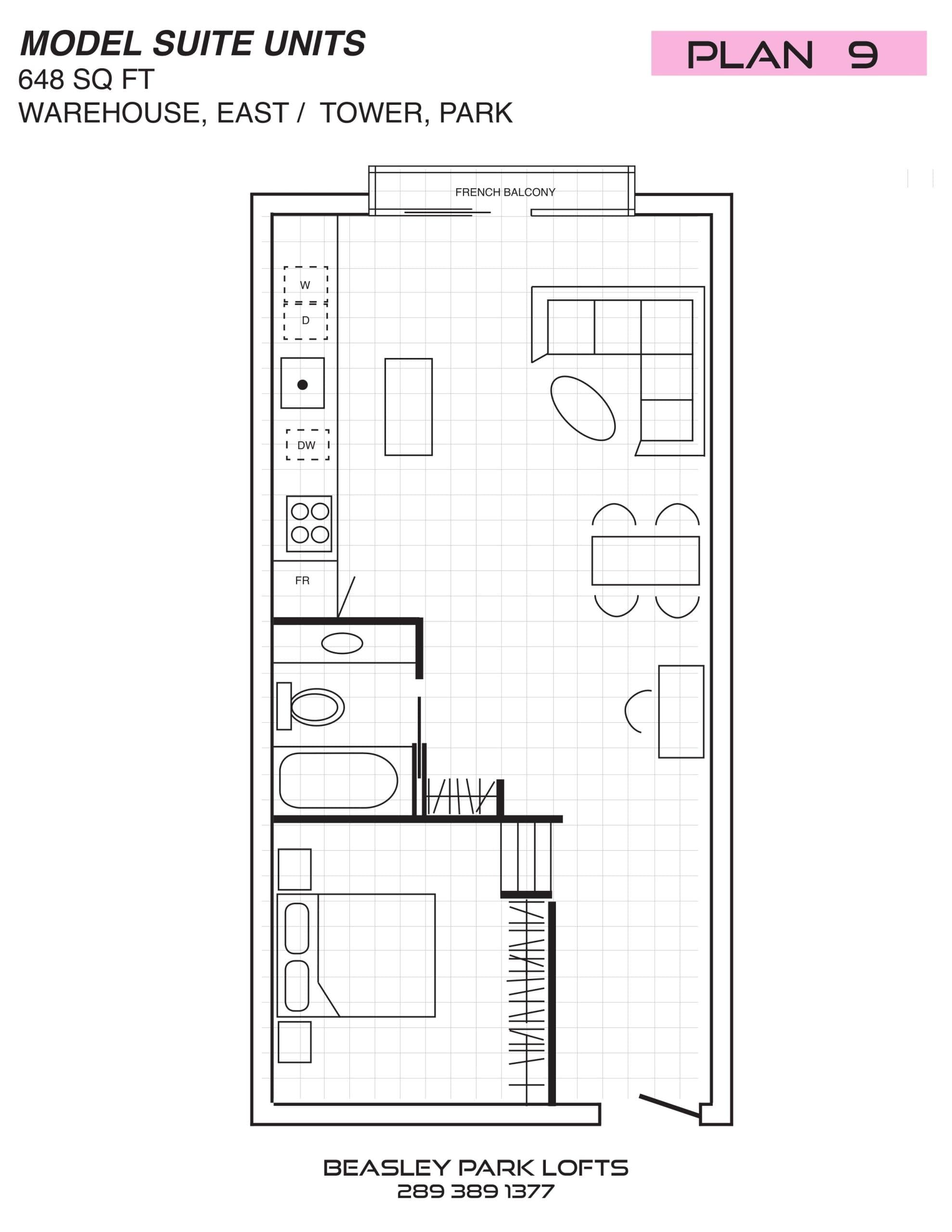 Plan 9 Floor Plan at Beasley Park Lofts - 648 sq.ft
