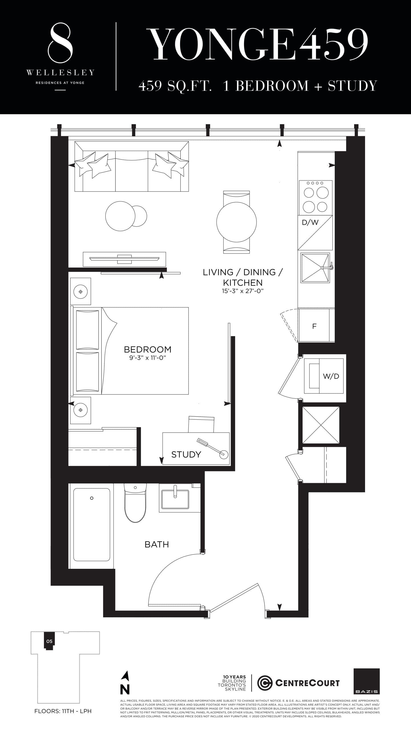 YONGE459 Floor Plan at 8 Wellesley Residences - 459 sq.ft